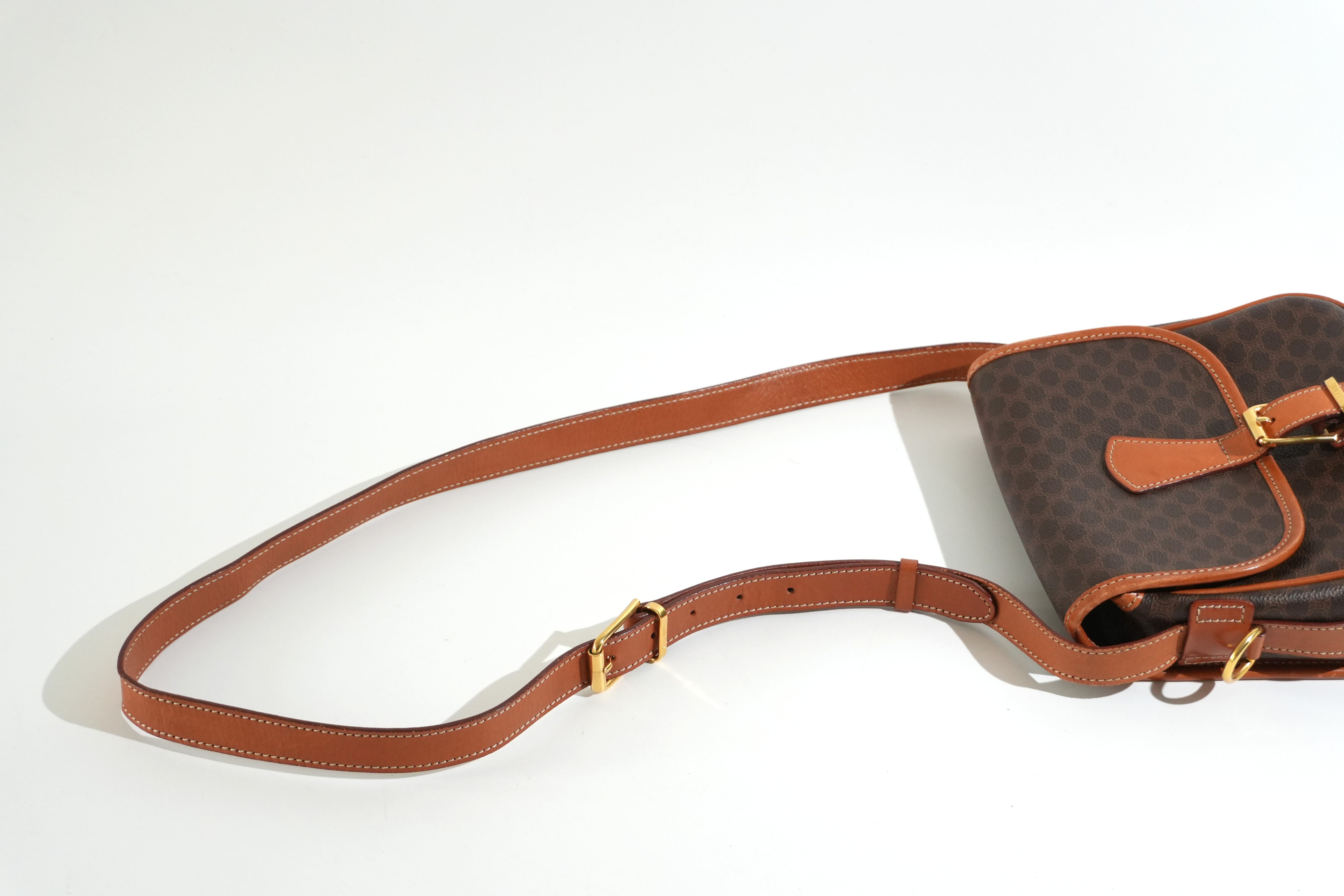 Pre-owned Celine Macadam Crossbody Bag Brown