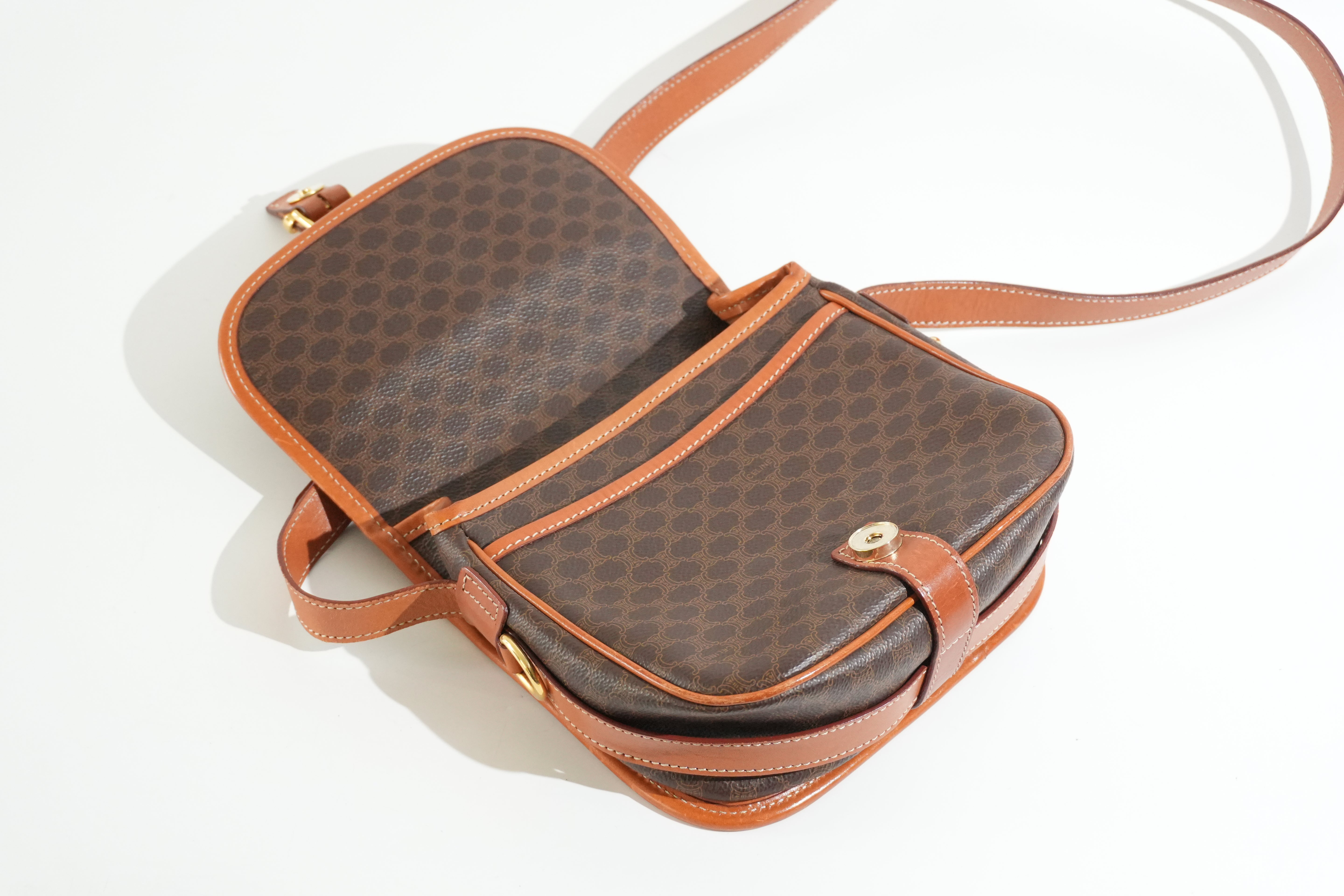 Pre-owned Celine Macadam Crossbody Bag Brown
