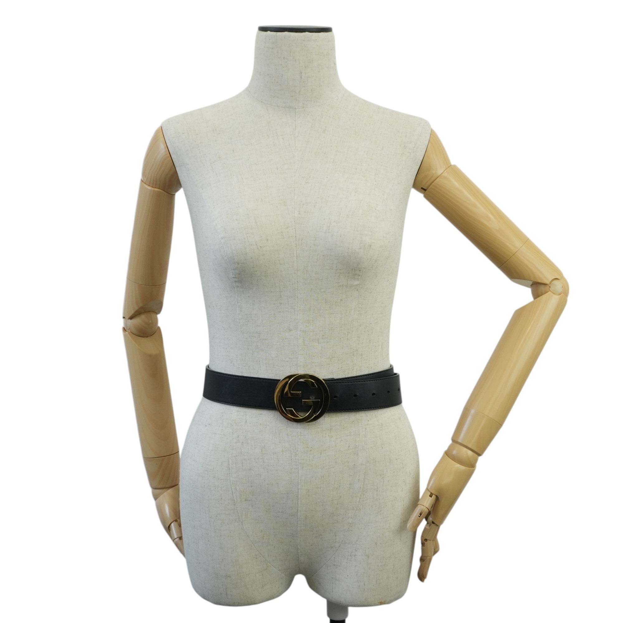 Gucci Belt Interlocking Leather Black Used