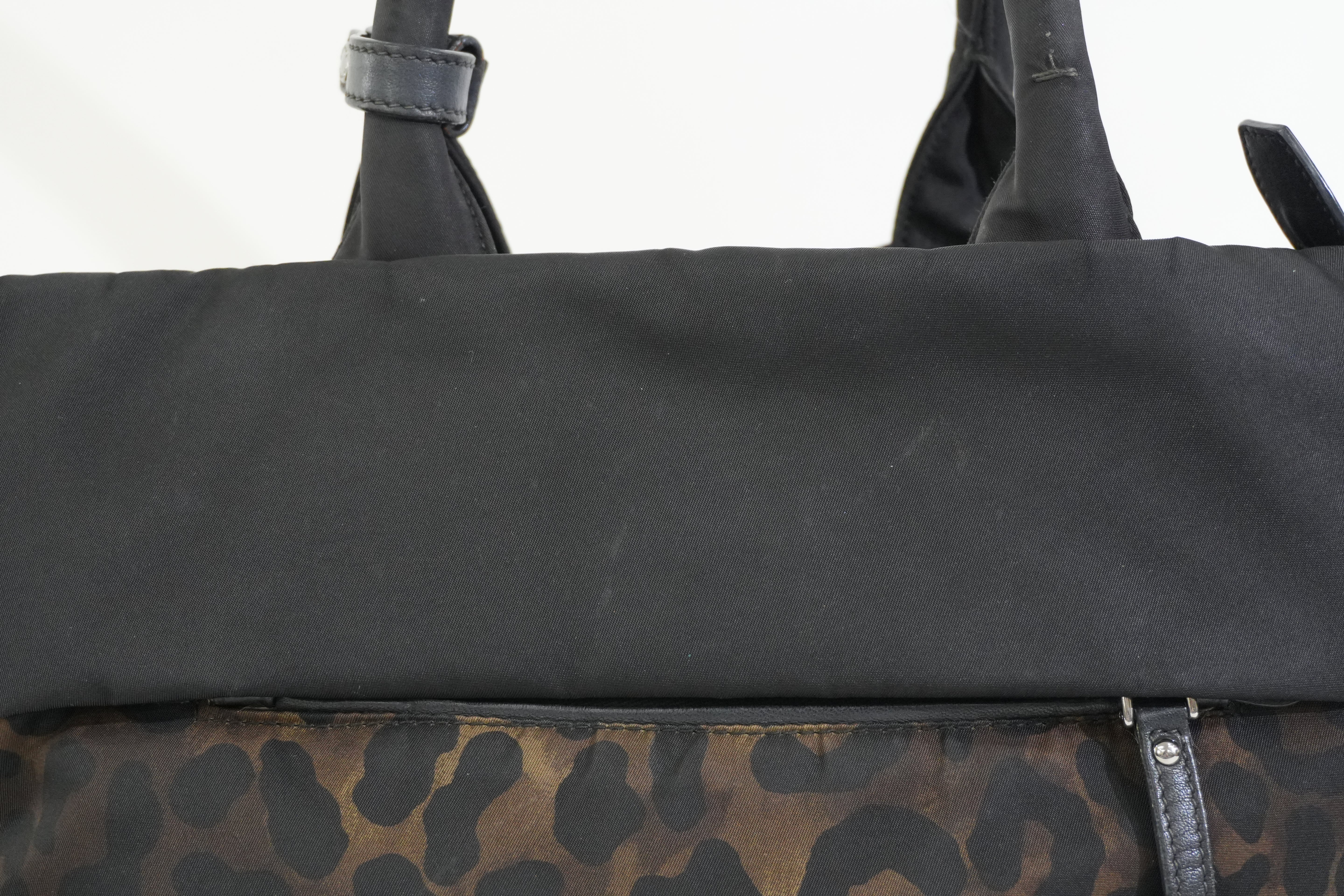 Pre-owned Prada Nylon Padded Animal Print Handbag Brown and Black