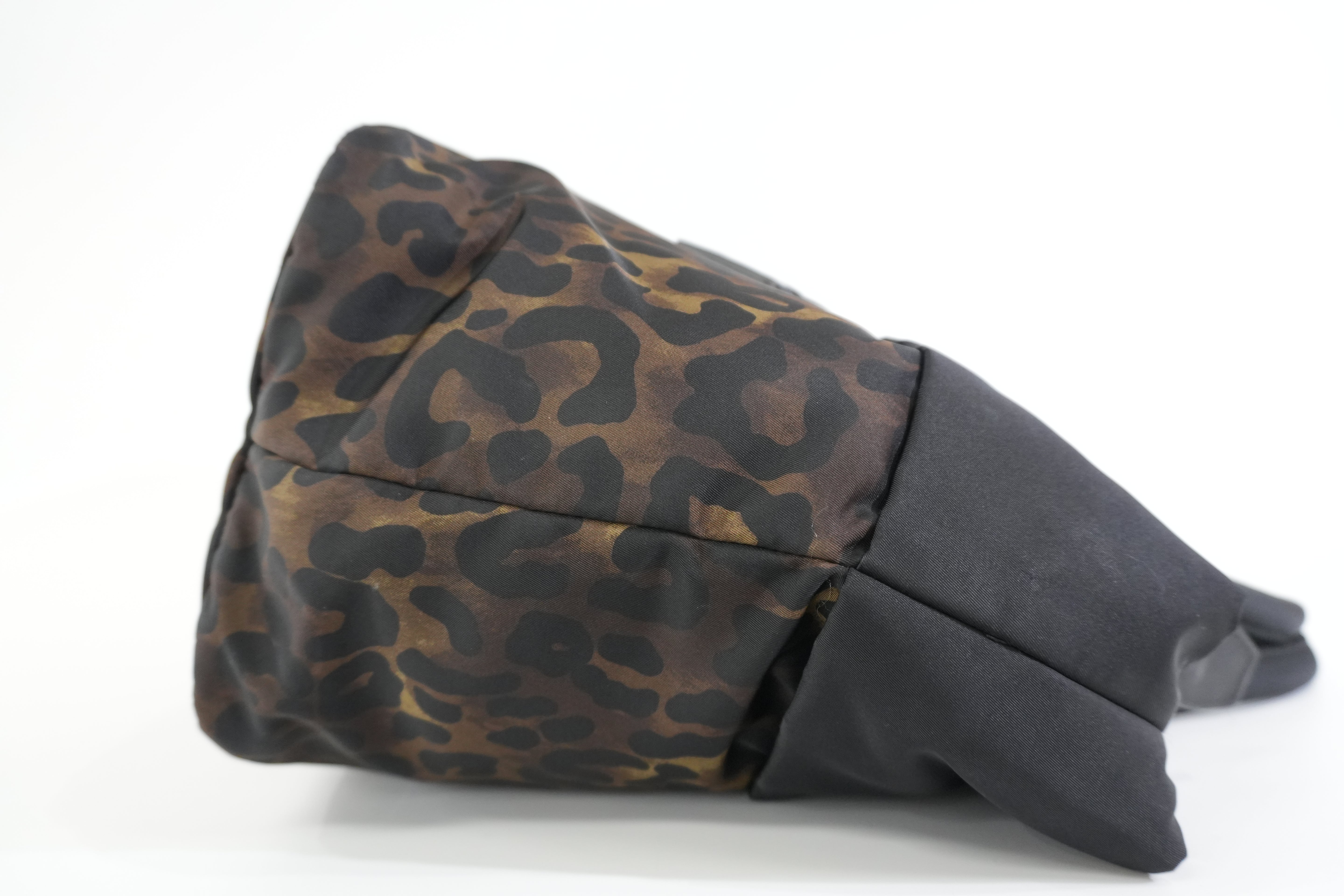 Pre-owned Prada Nylon Padded Animal Print Handbag Brown and Black