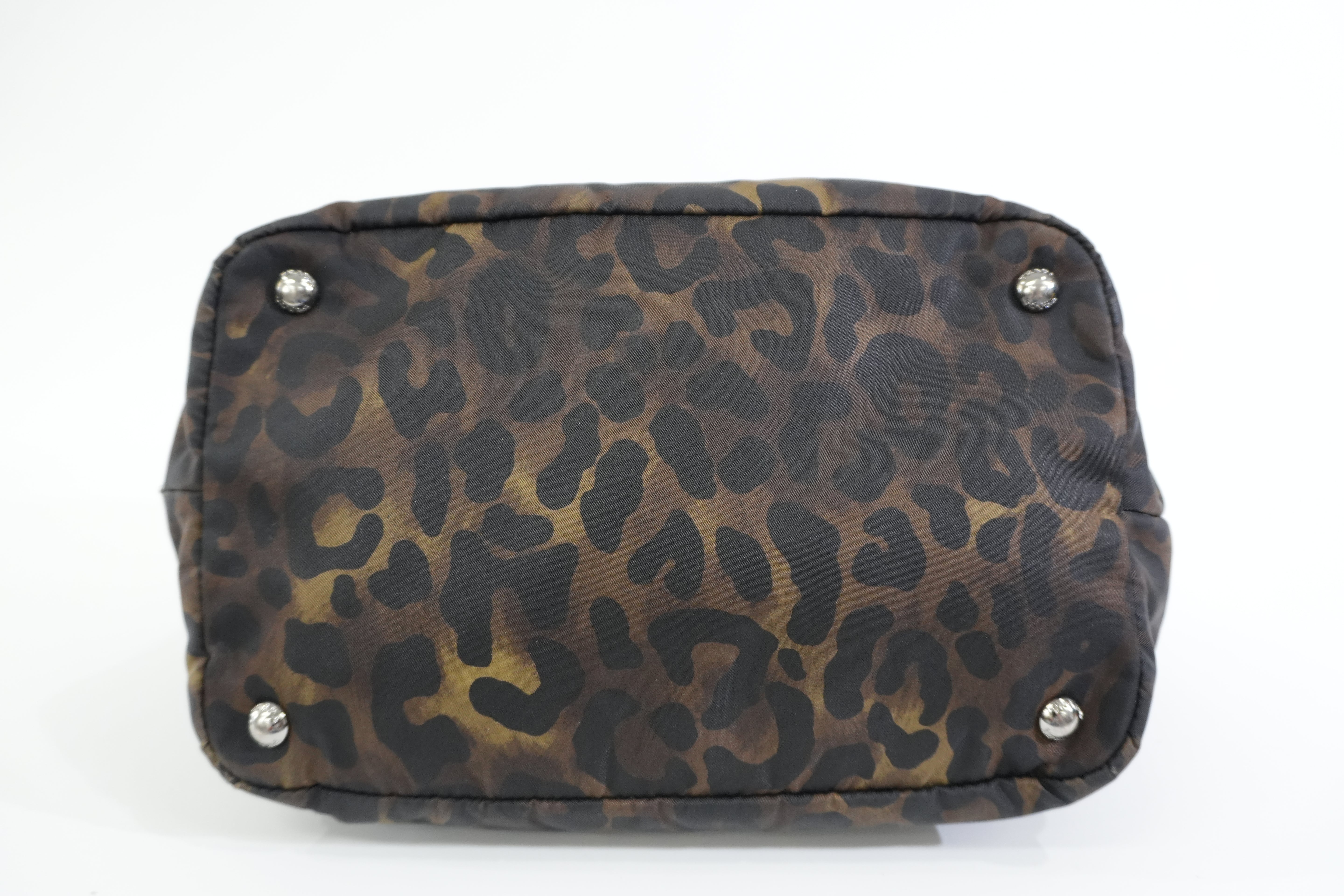 Pre-owned Prada Nylon Padded Animal Print Handbag Brown and Black