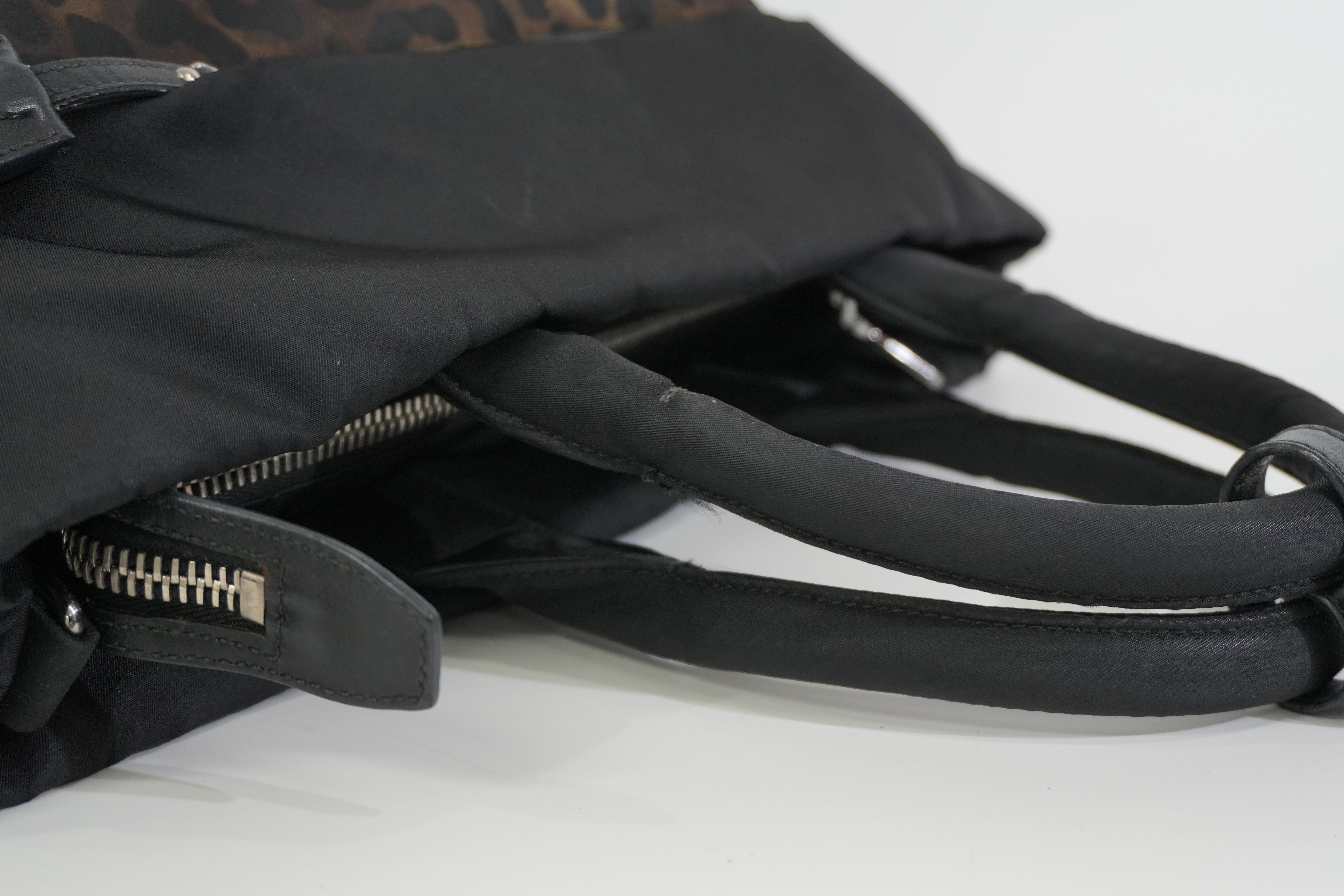 Pre-owned Prada Nylon Padded Animal Print Handbag Brown and Black