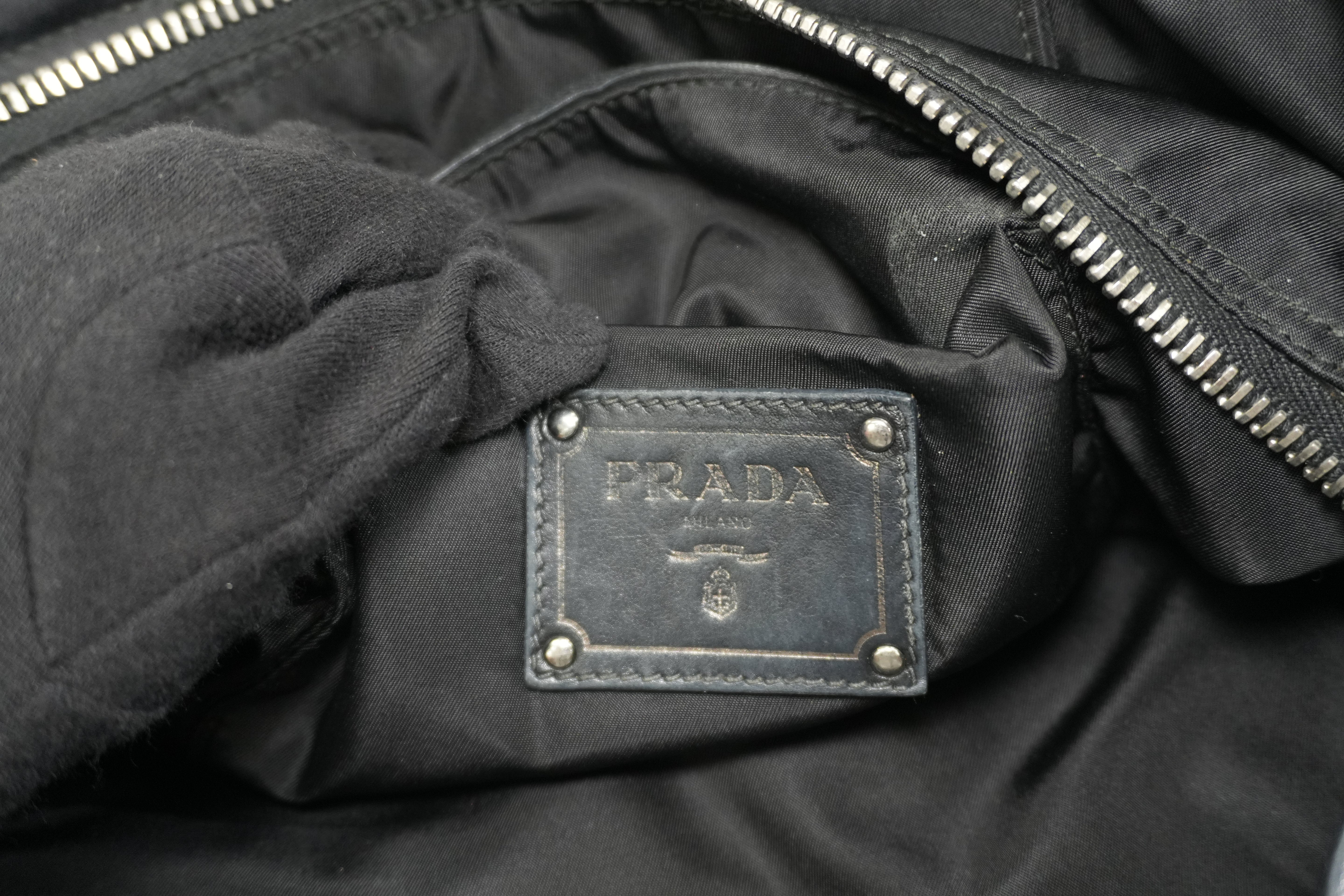 Pre-owned Prada Nylon Padded Animal Print Handbag Brown and Black