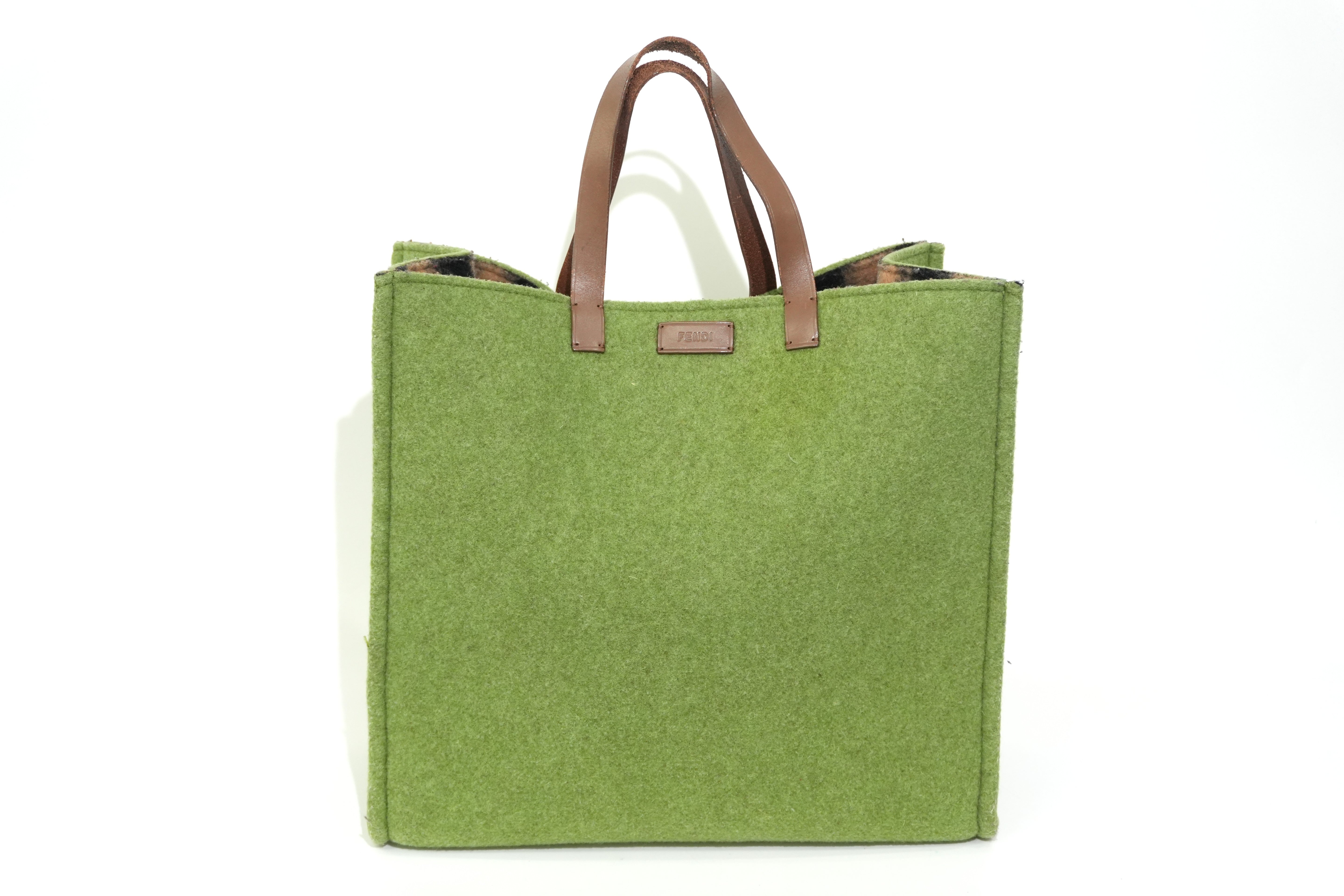 Pre-owned Fendi Wool Felt Shopping Tote Bag Green