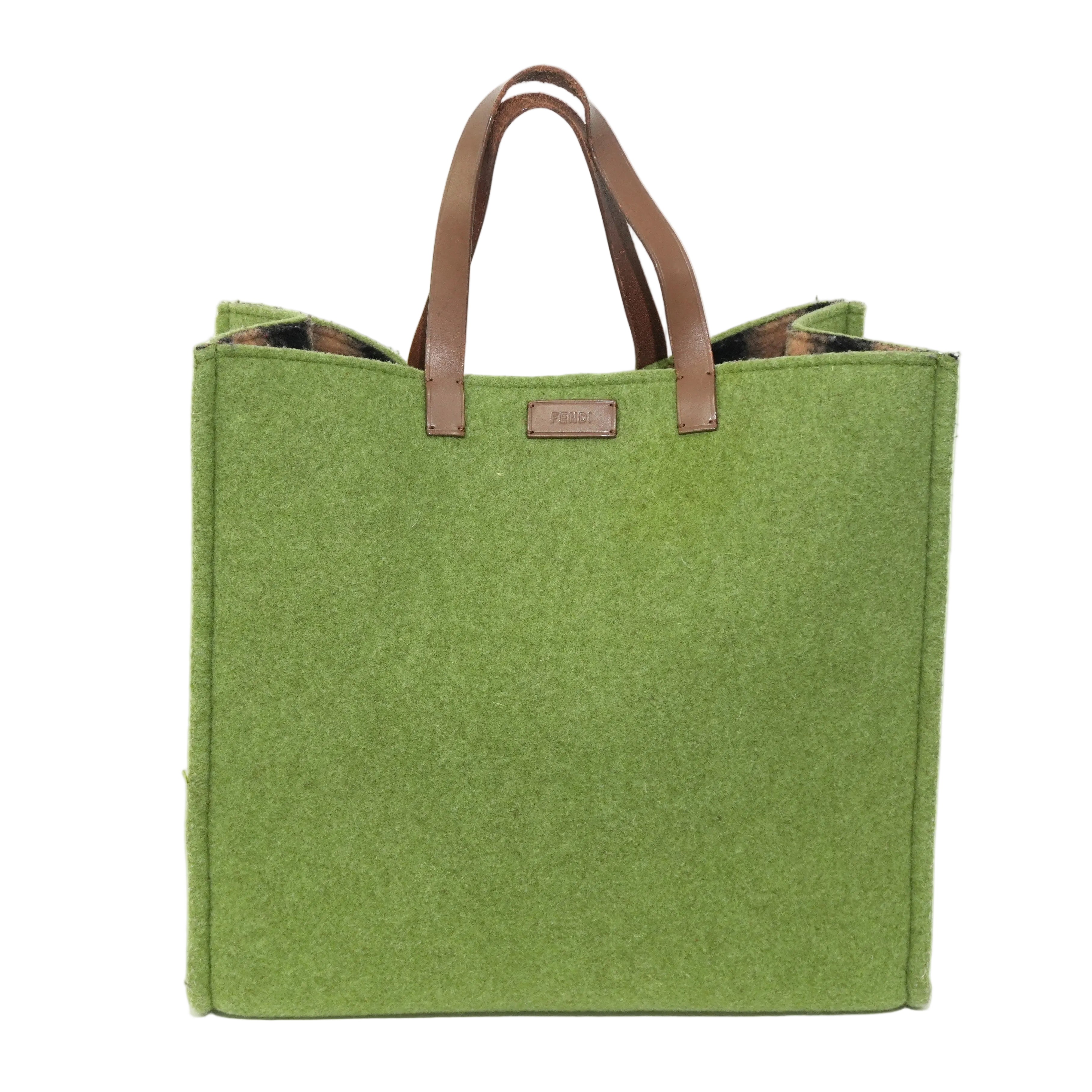 Pre-owned Fendi Wool Felt Shopping Tote Bag Green