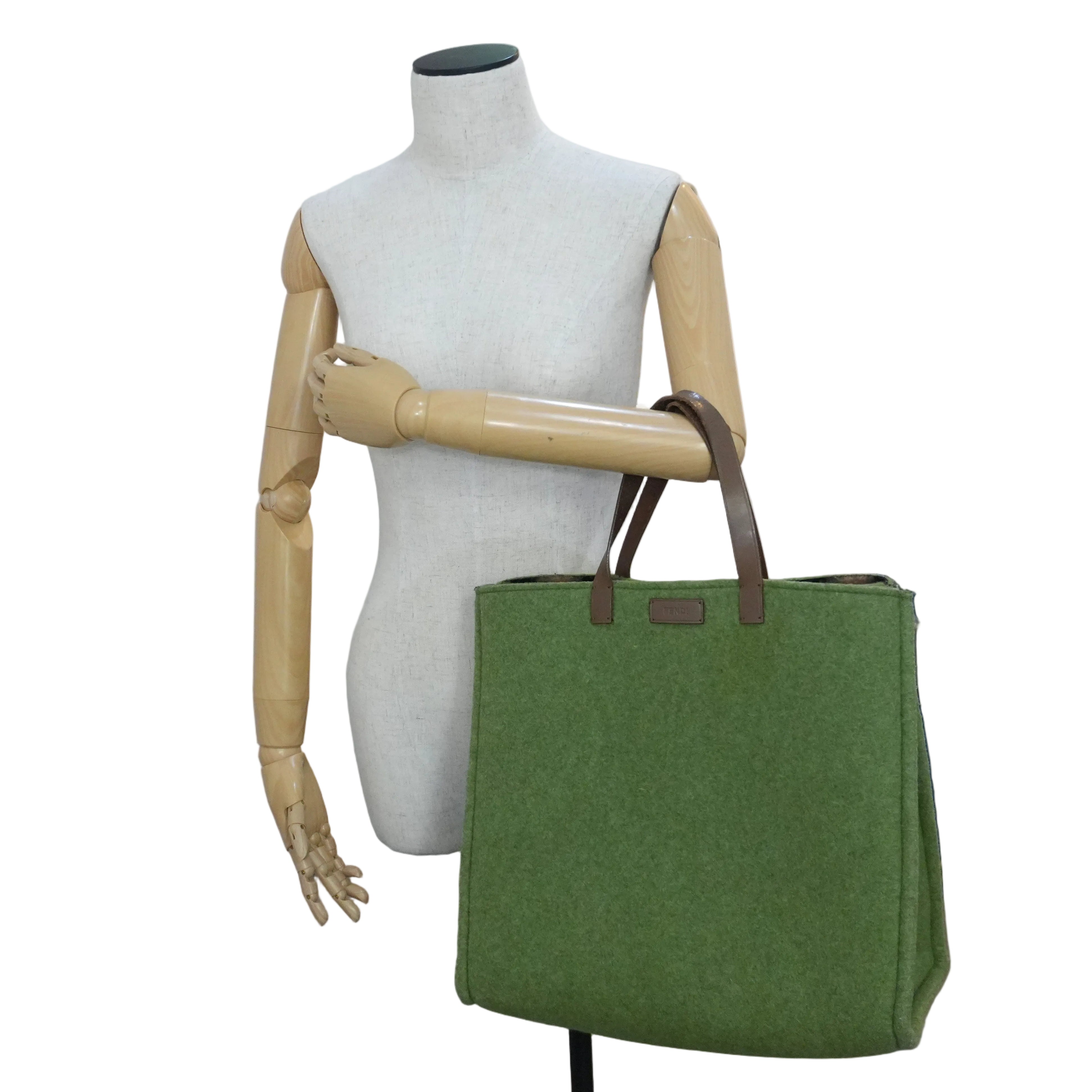 Pre-owned Fendi Wool Felt Shopping Tote Bag Green