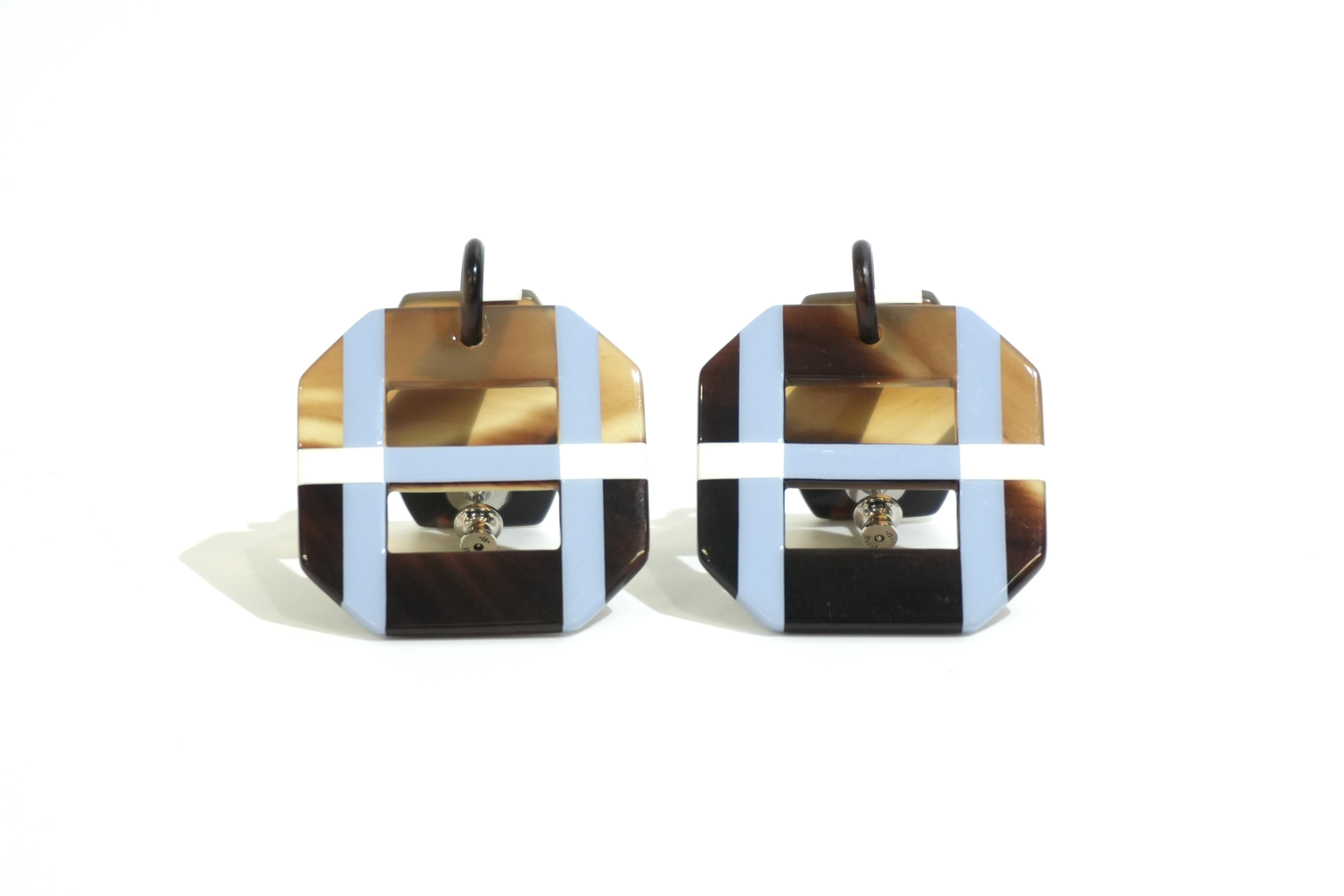 Pre-owned Hermes Resin Earrings Brown and Blue