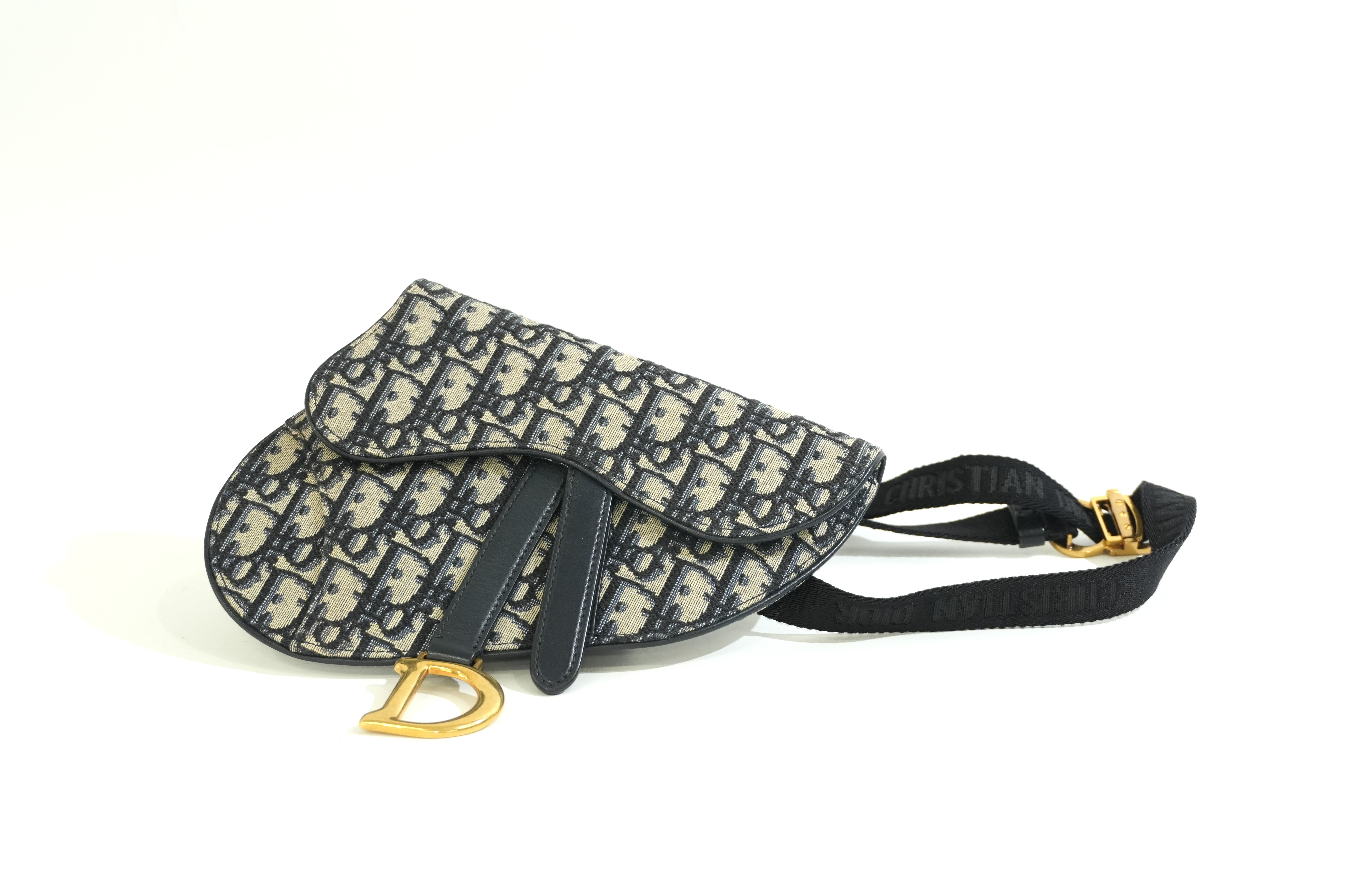Pre-owned Dior Oblique Saddle Belt Bag Navy Blue