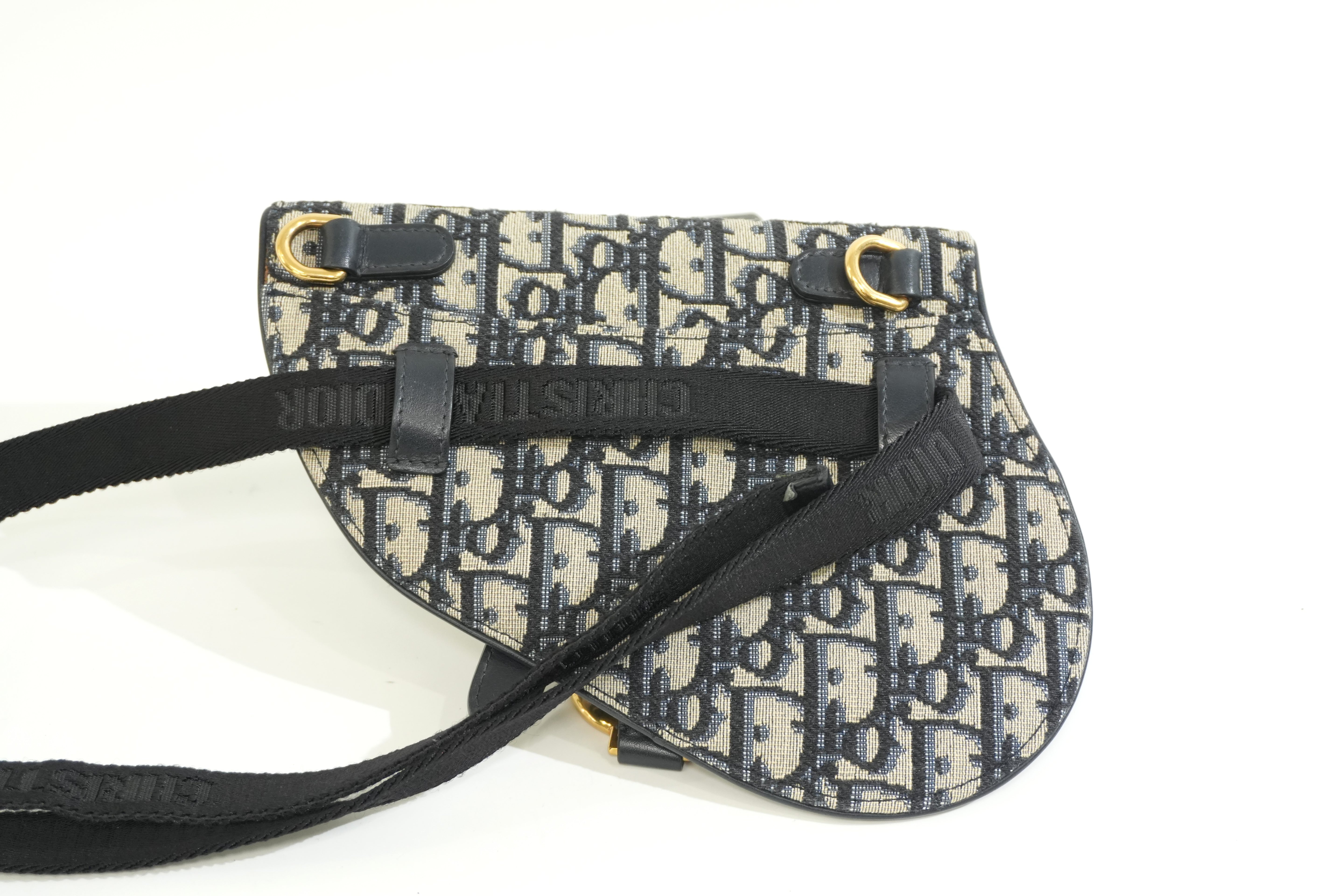 Pre-owned Dior Oblique Saddle Belt Bag Navy Blue