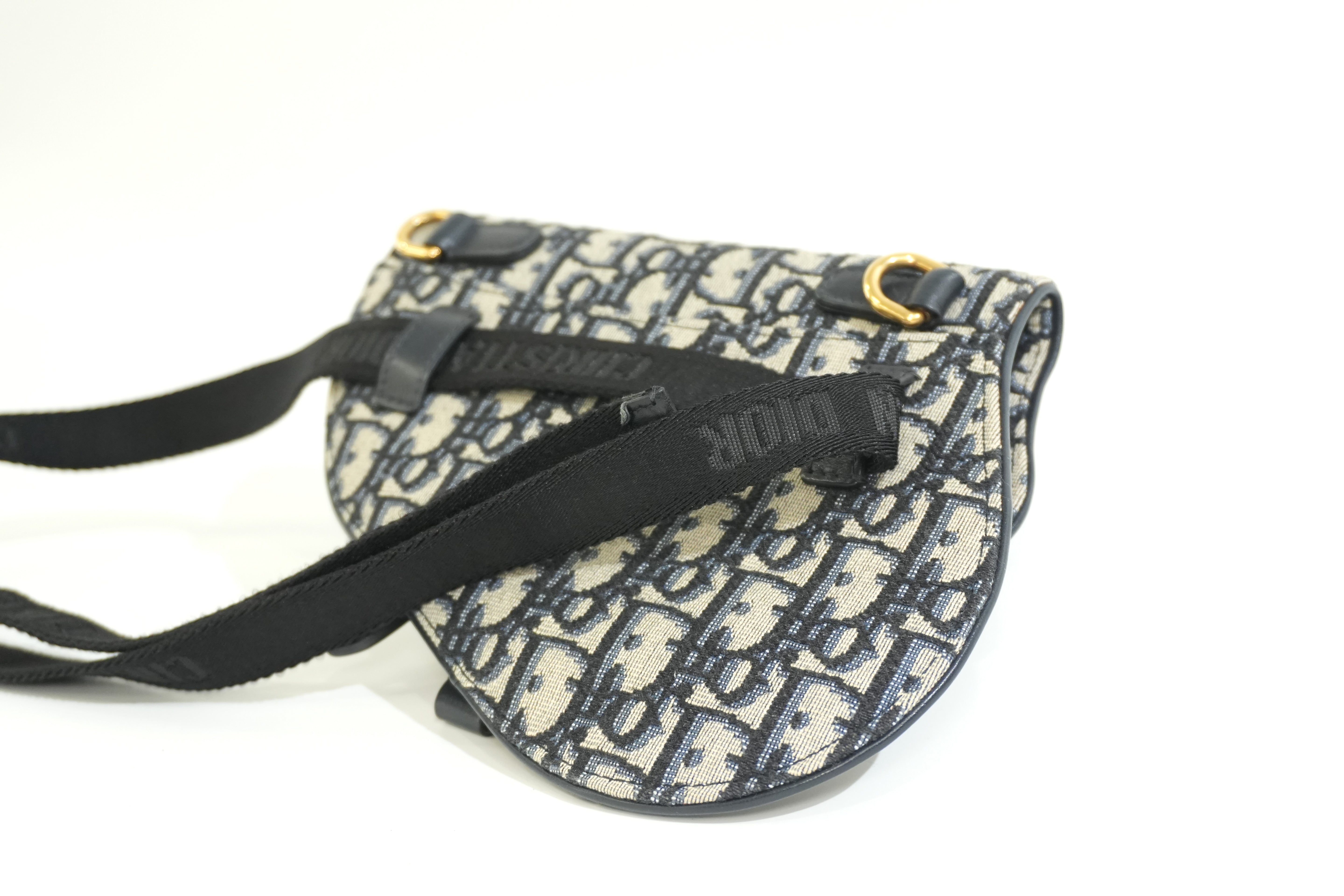 Pre-owned Dior Oblique Saddle Belt Bag Navy Blue