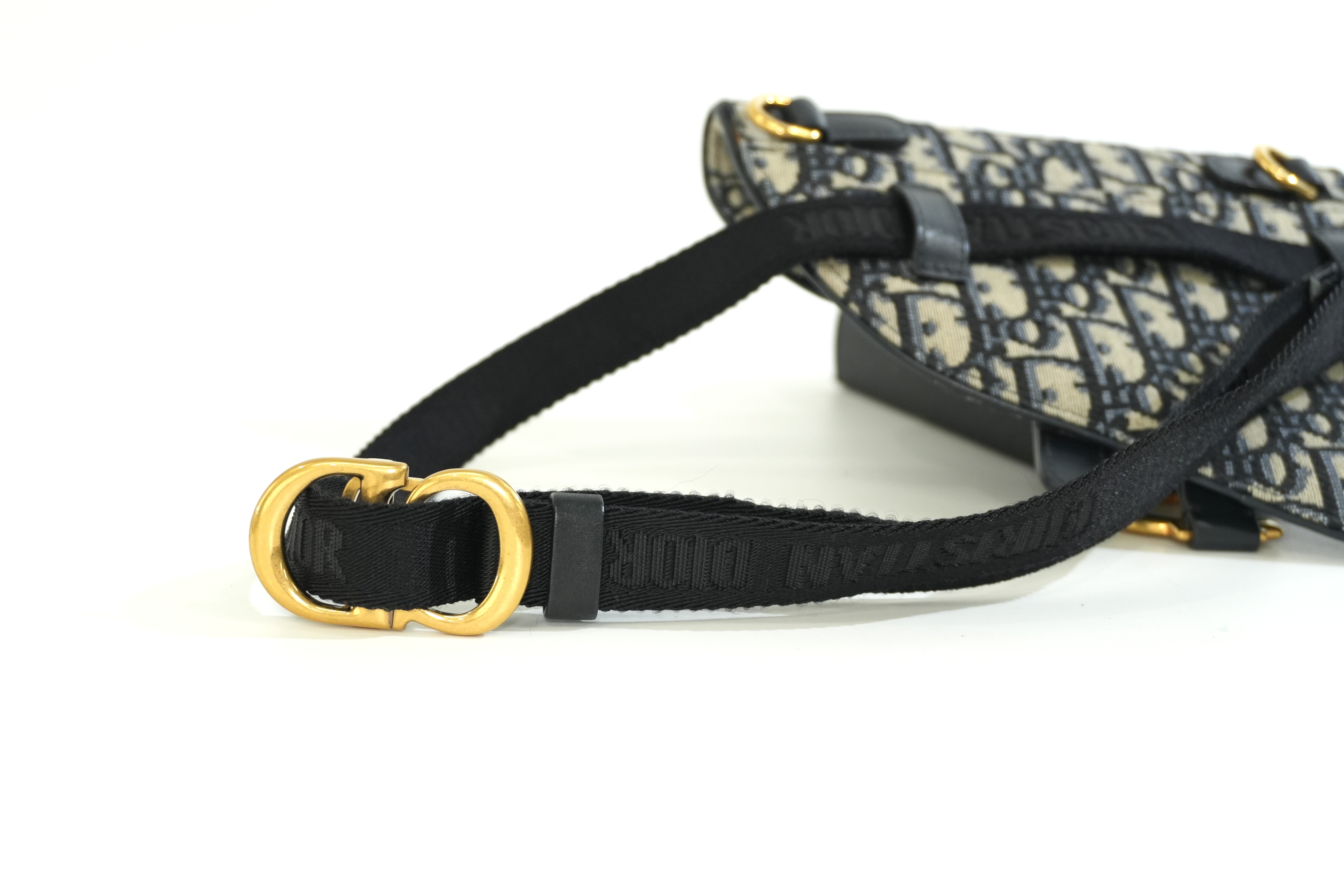 Pre-owned Dior Oblique Saddle Belt Bag Navy Blue