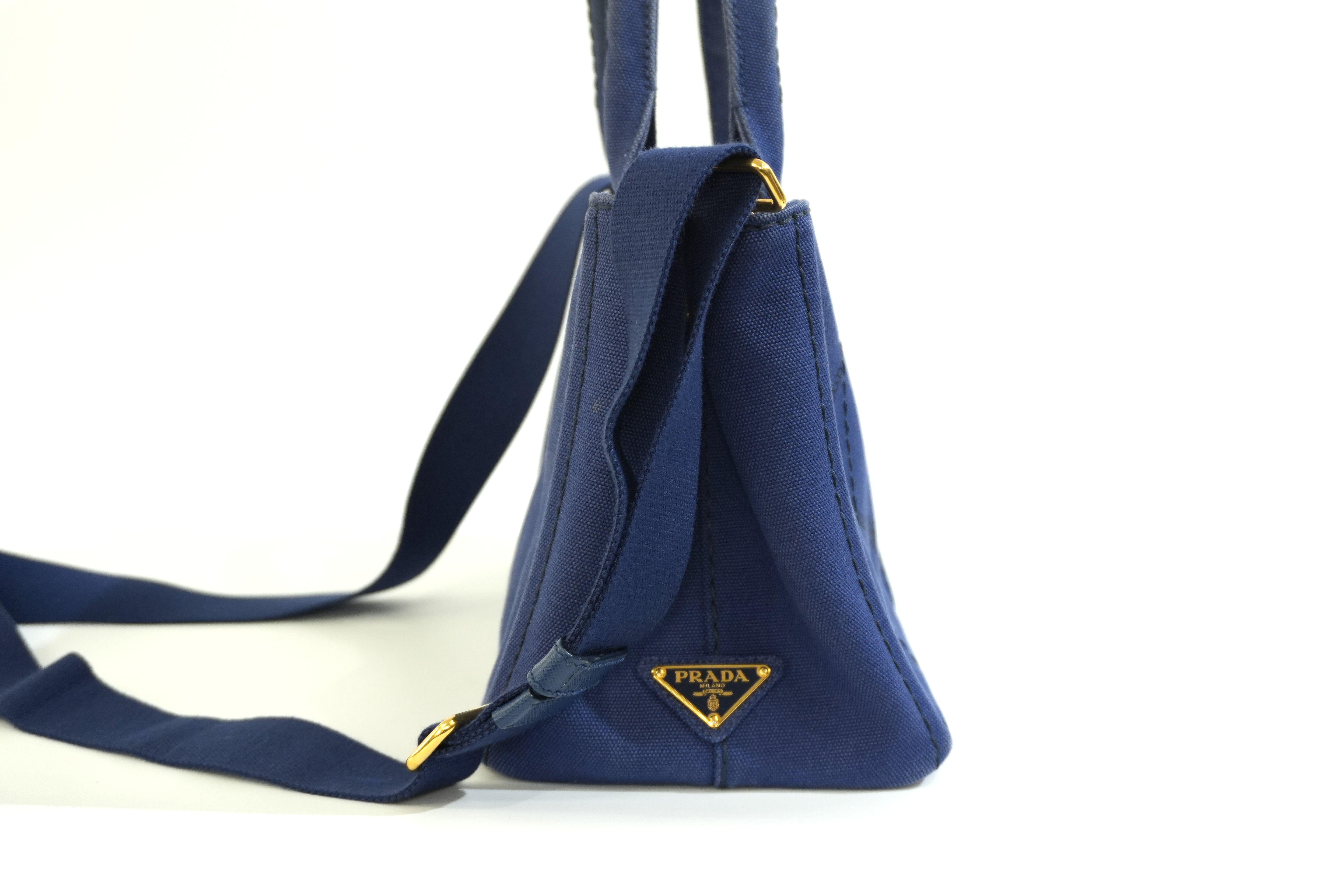 Pre-owned Prada Canapa Small Two Way Shoulder Blue