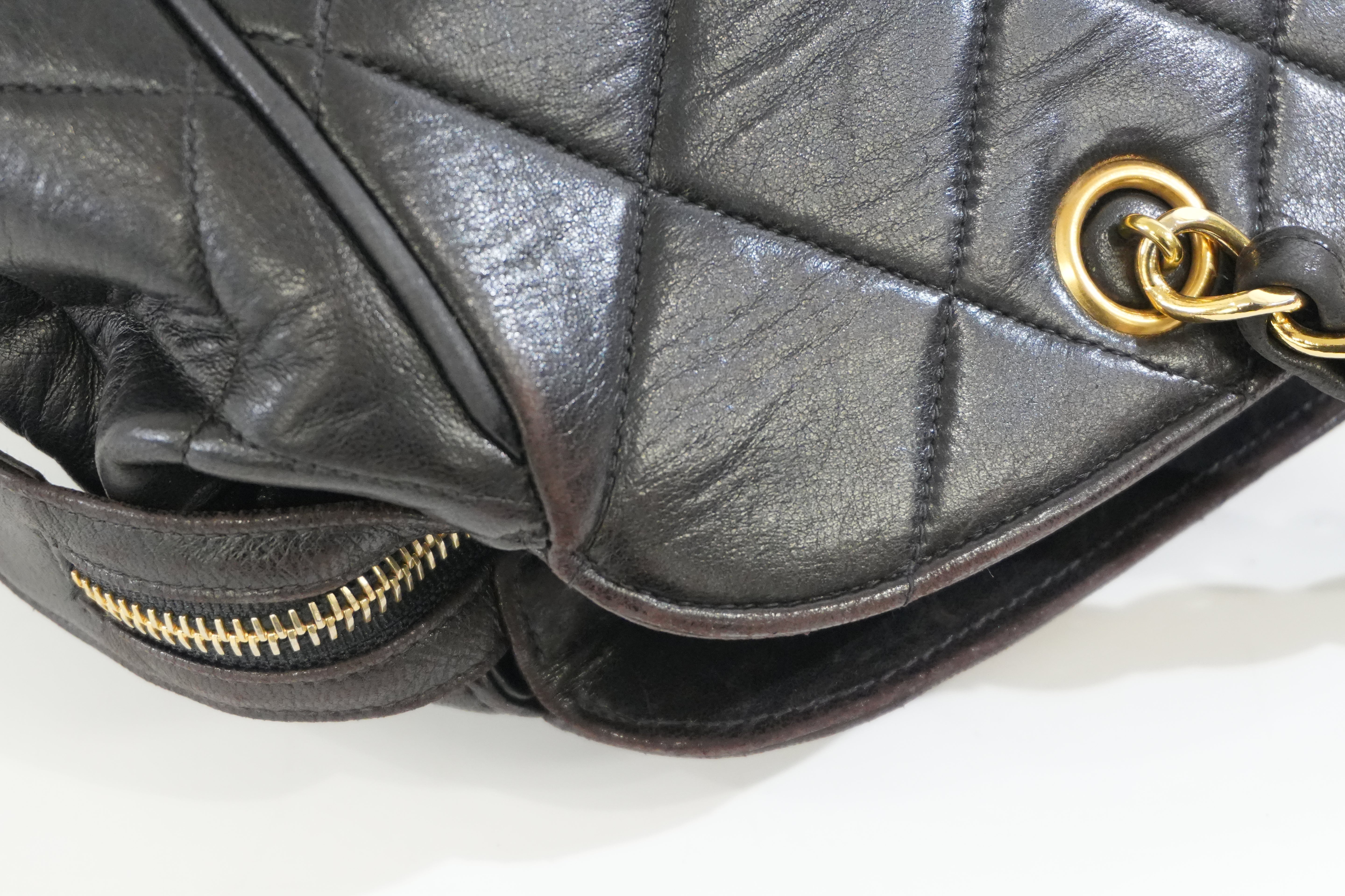 Pre-owned Chanel Lambskin Leather Quilted Chain Tote Bag Black