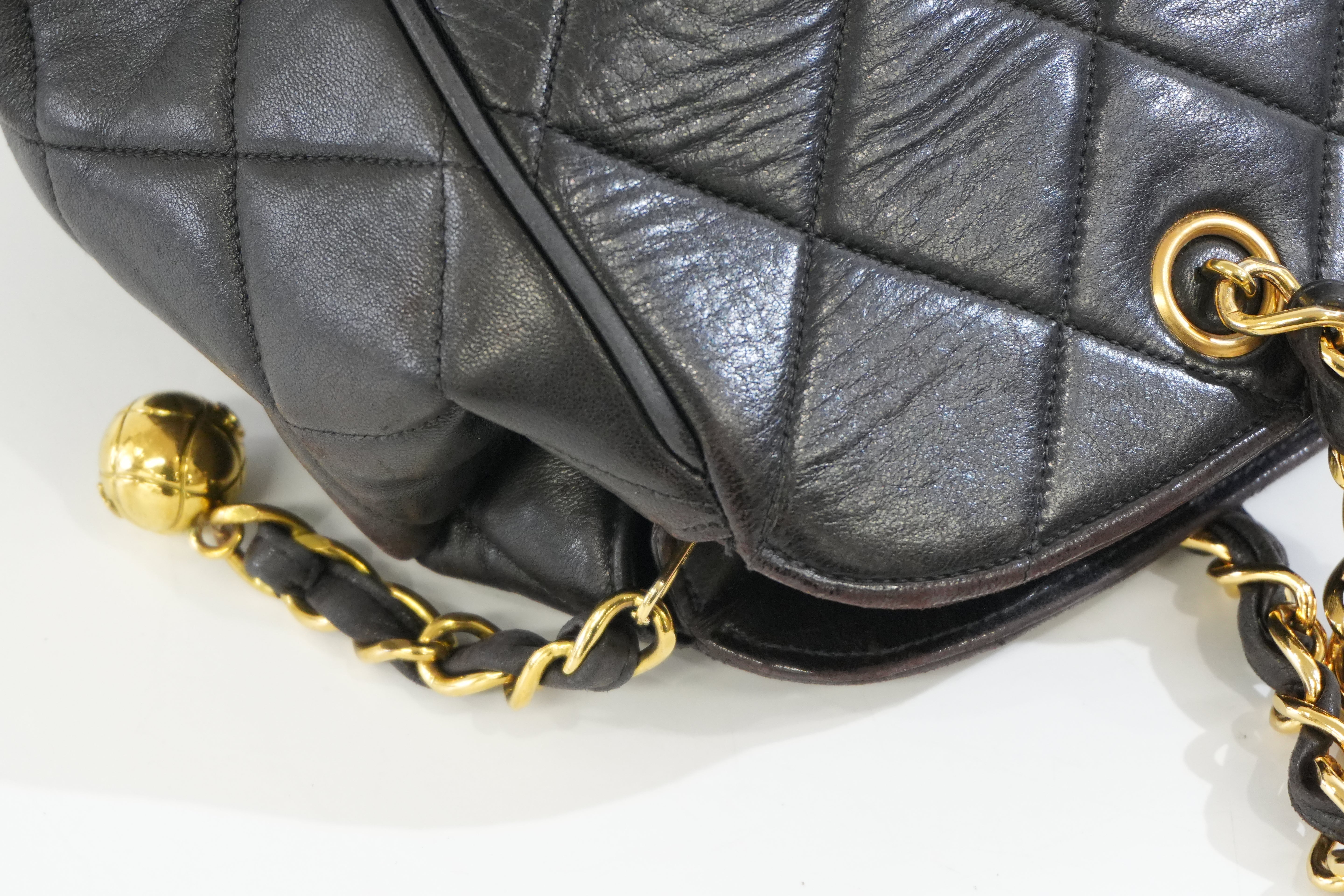 Pre-owned Chanel Lambskin Leather Quilted Chain Tote Bag Black