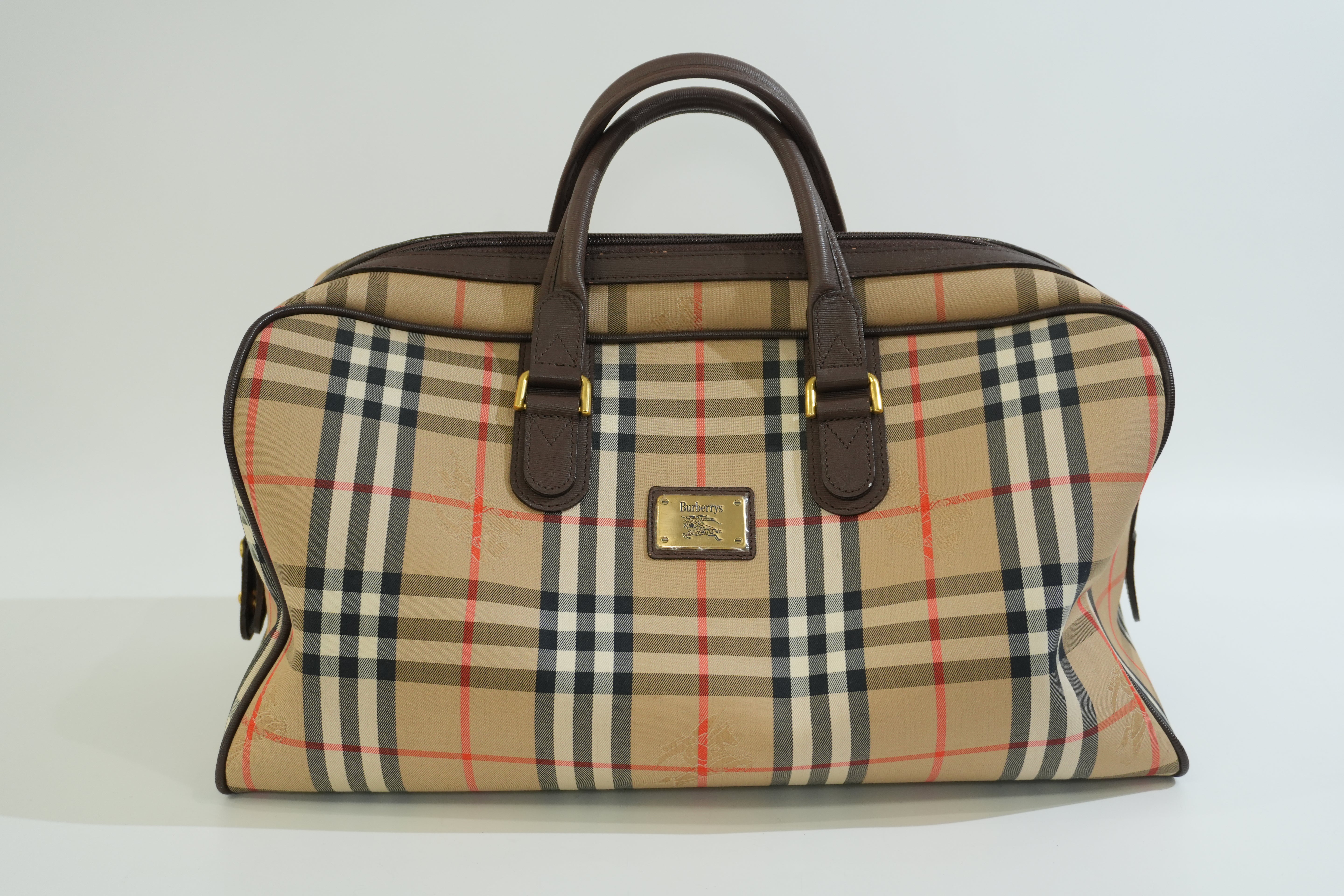 Pre-owned Burberry Vintage Check Duffle Bag Brown