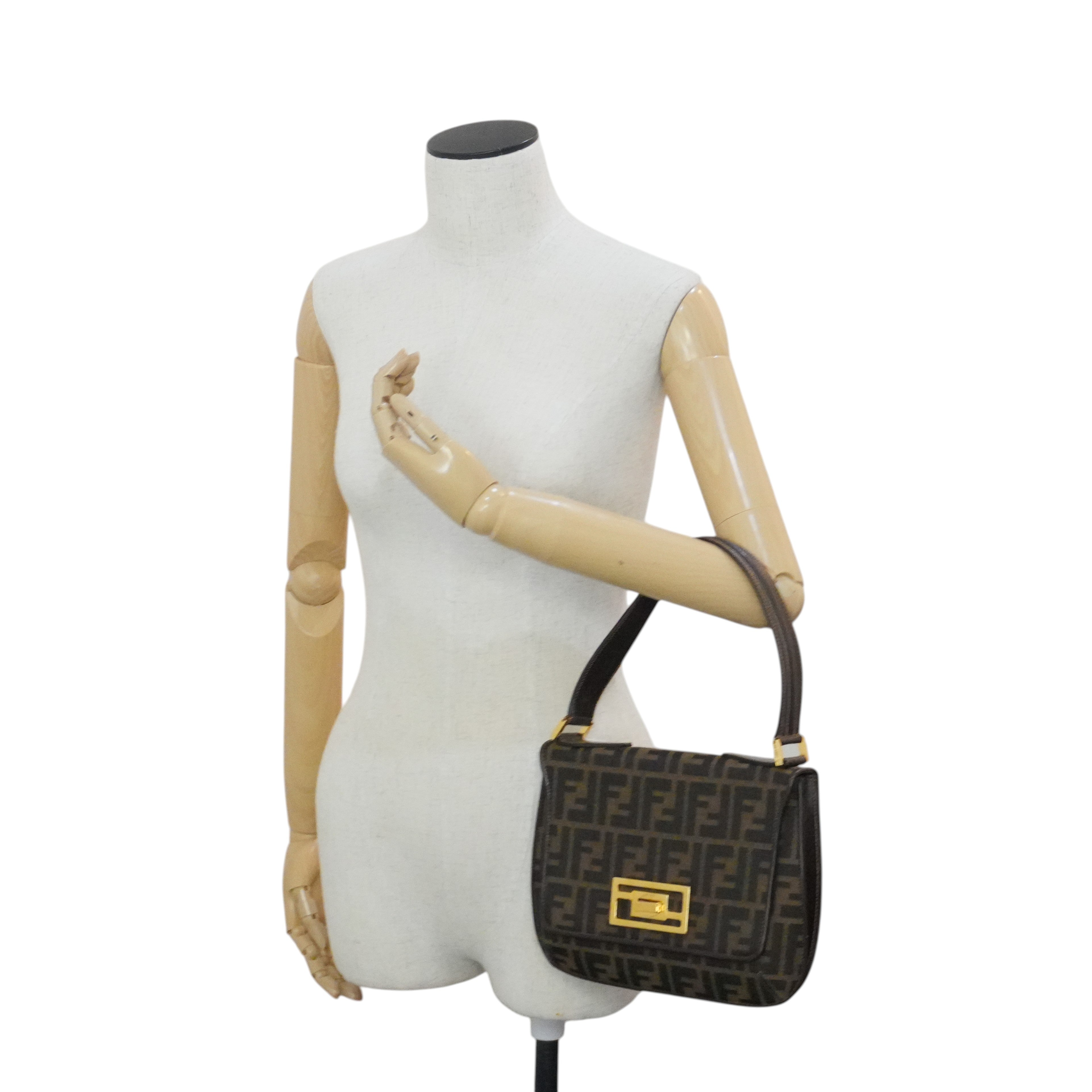 Pre-owned Fendi Zucca Mamma Baguette Top Handle Bag Brown