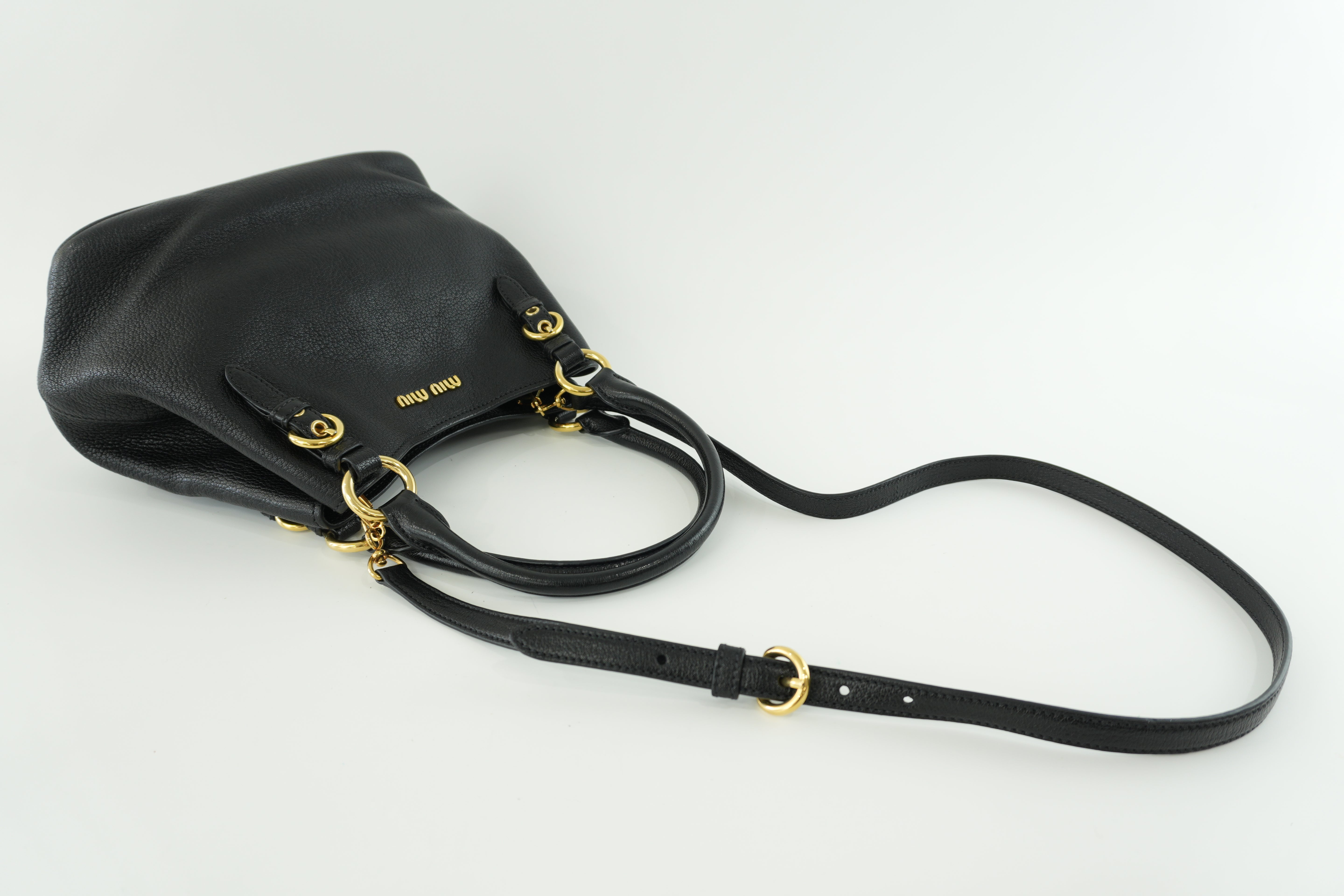 Miumiu Two Way Shoulder Bag Black Leather Used