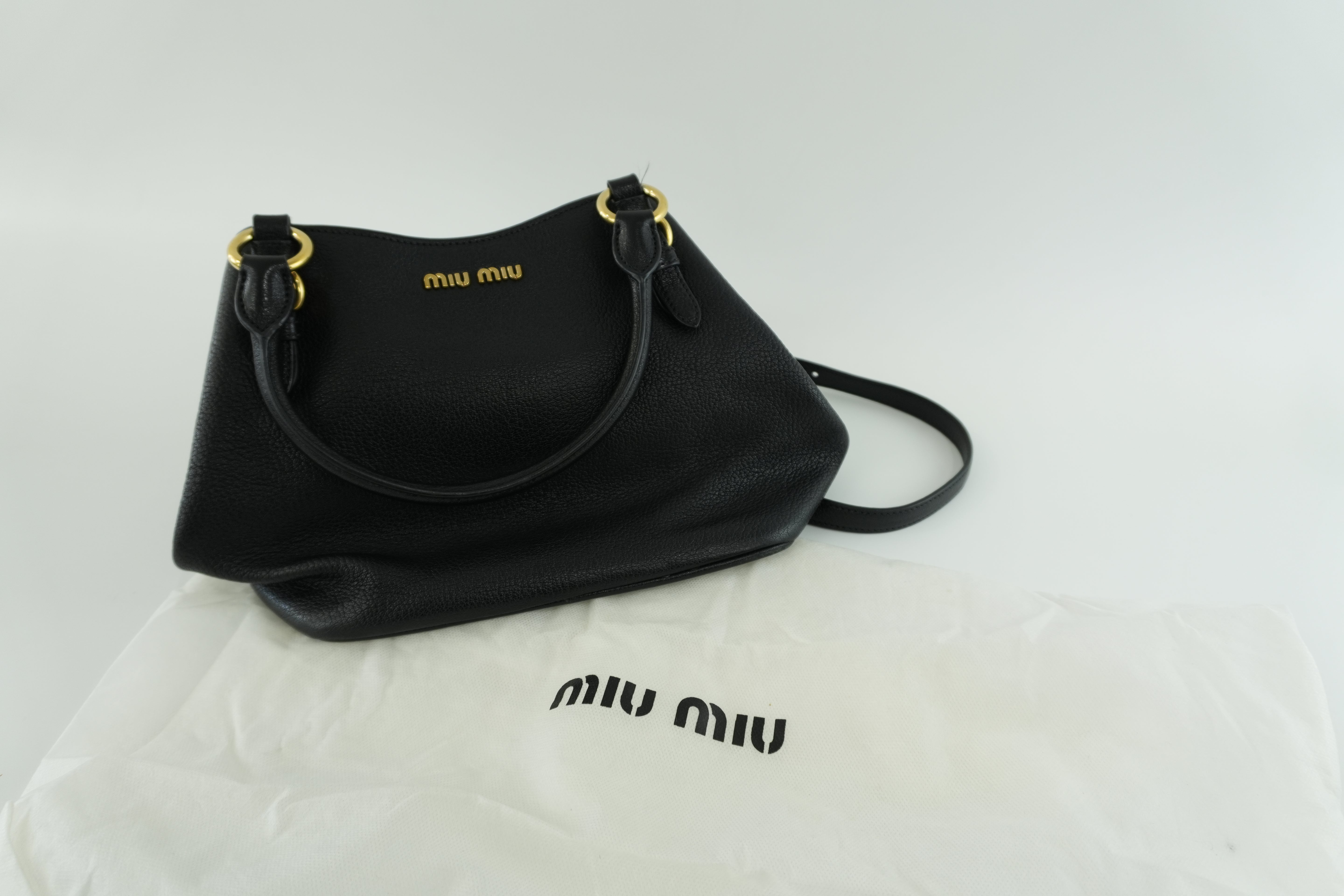 Miumiu Two Way Shoulder Bag Black Leather Used
