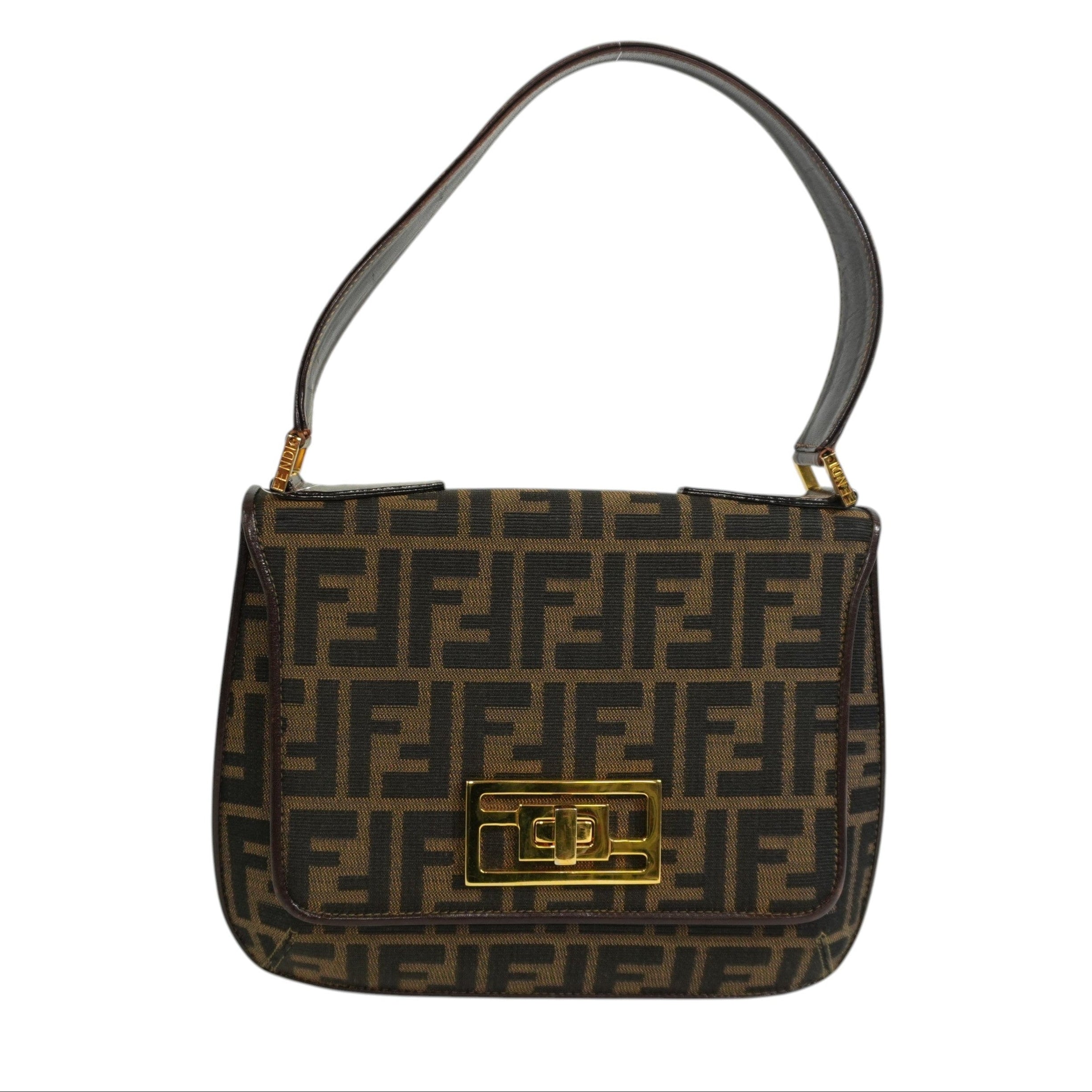 Pre-owned Fendi Zucca Mamma Baguette Top Handle Bag Brown