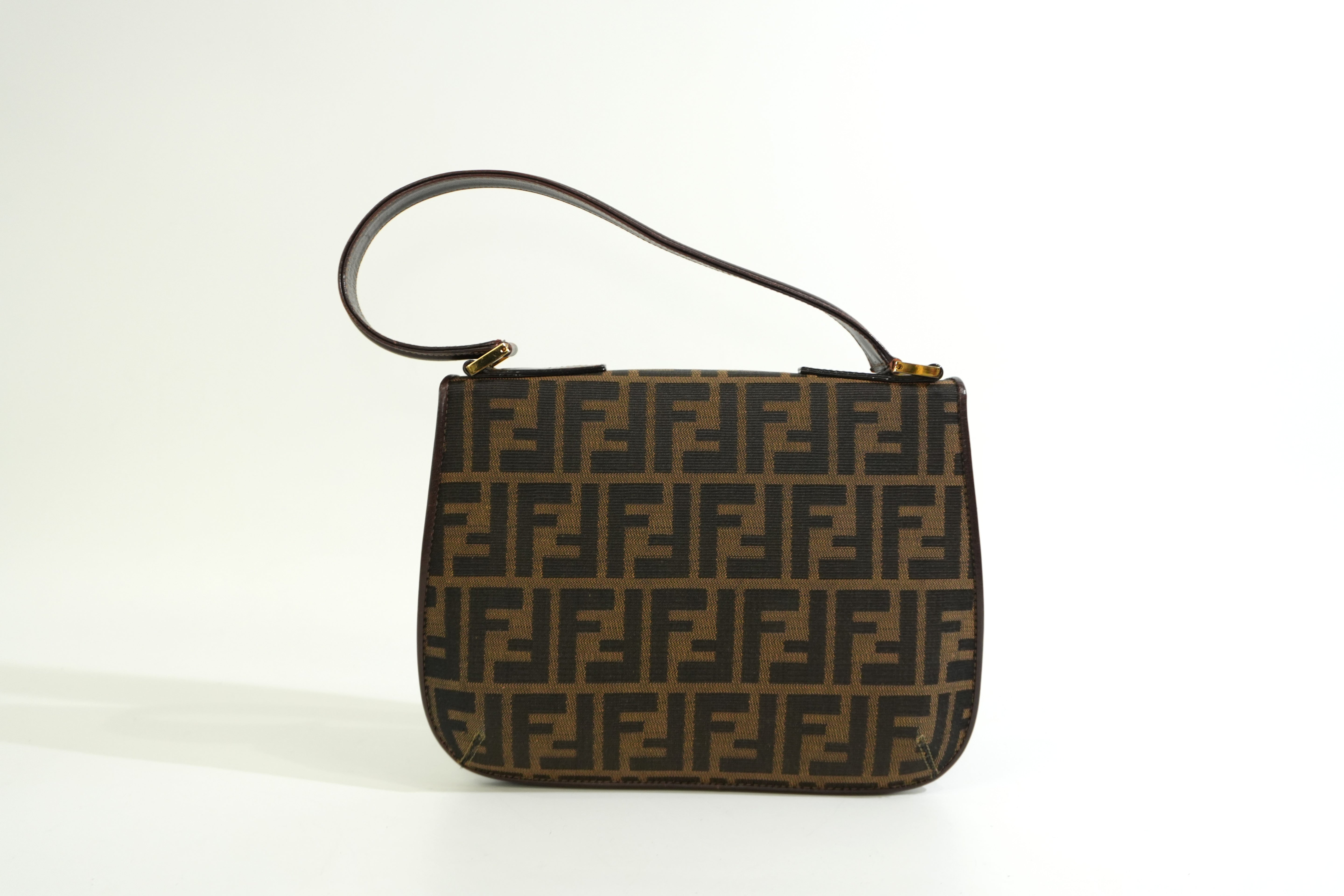 Pre-owned Fendi Zucca Mamma Baguette Top Handle Bag Brown