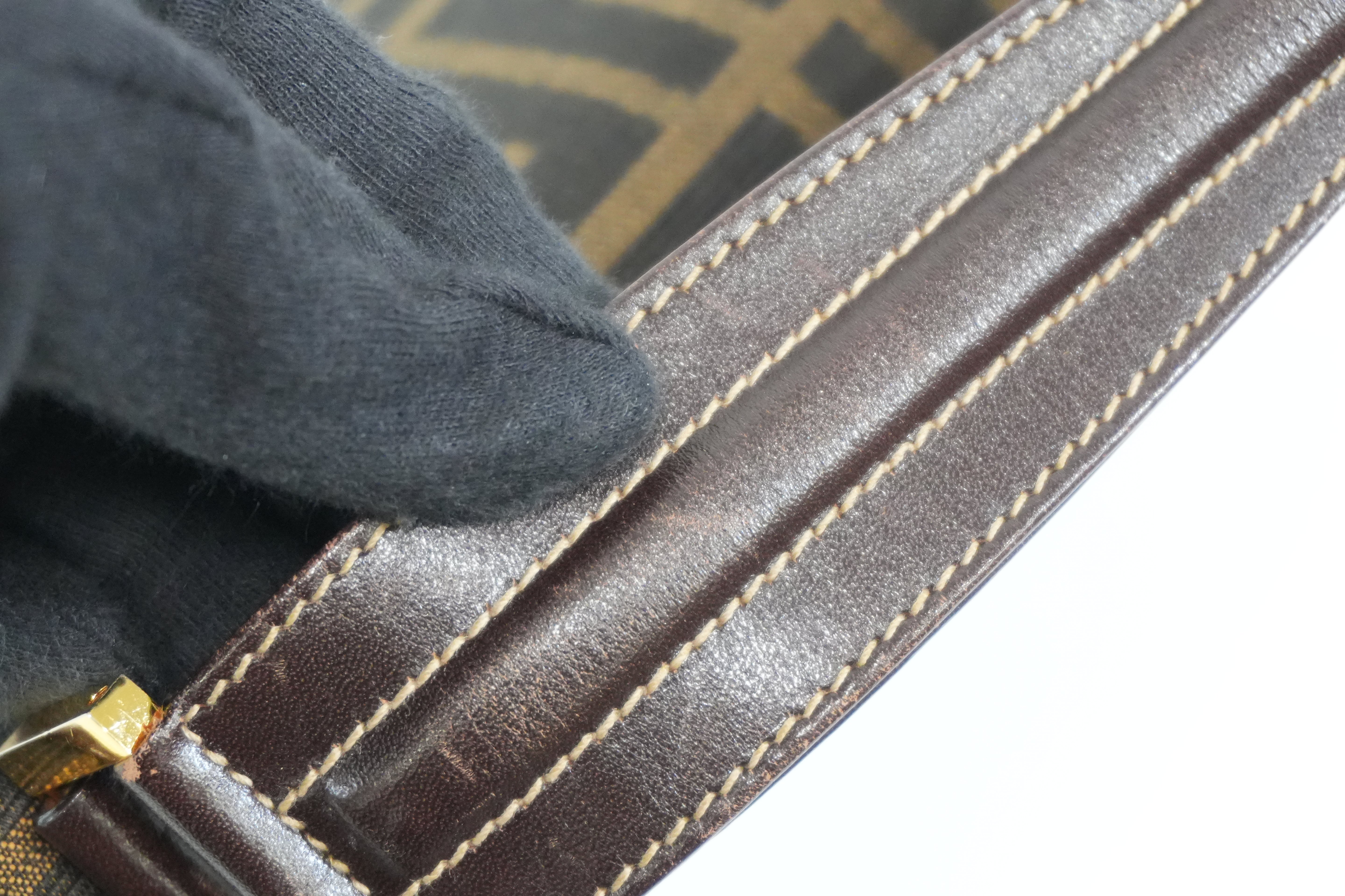 Pre-owned Fendi Zucca Mamma Baguette Top Handle Bag Brown