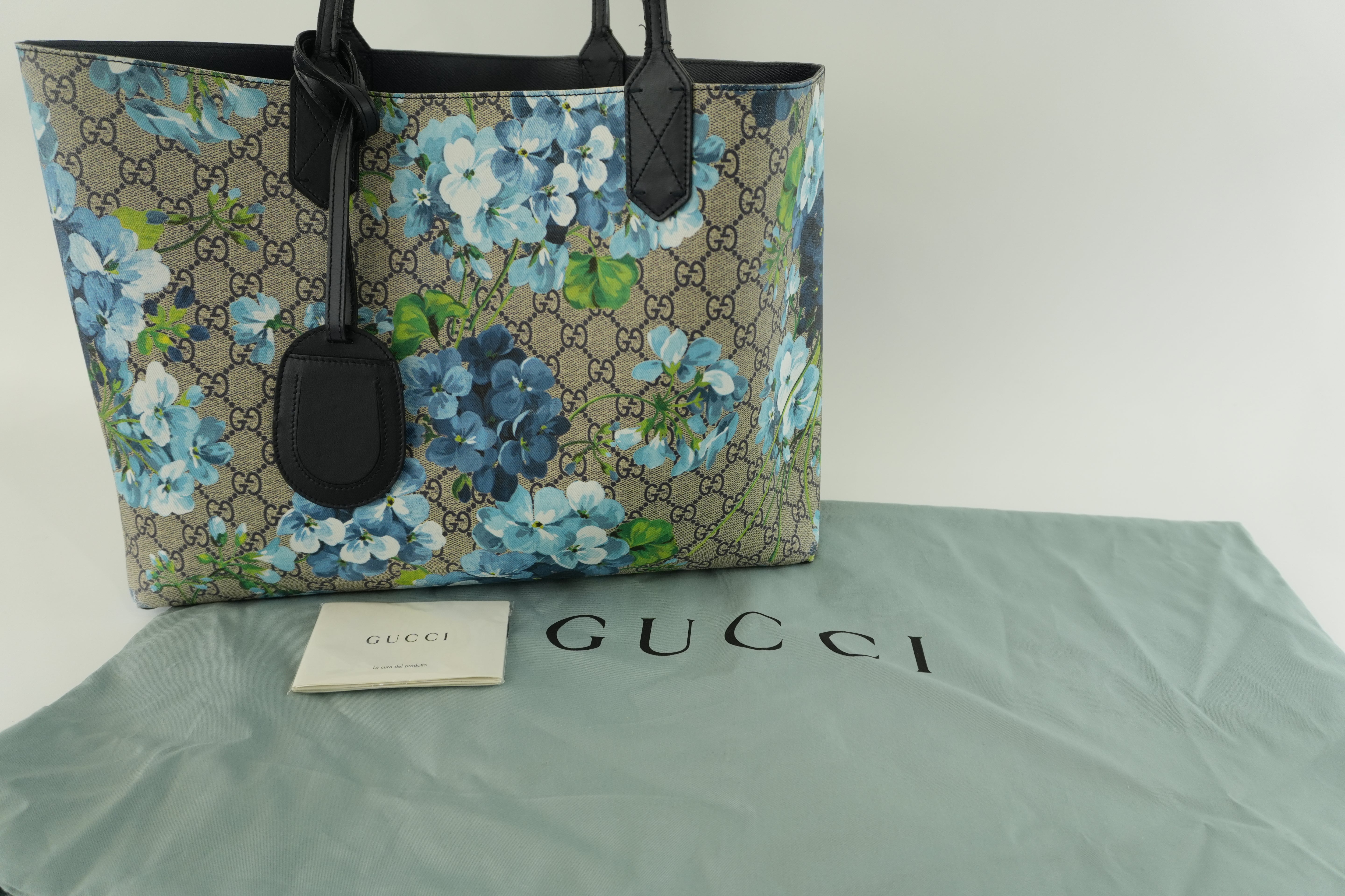 Gucci Blooms Canvas Tote Bag Blue Used