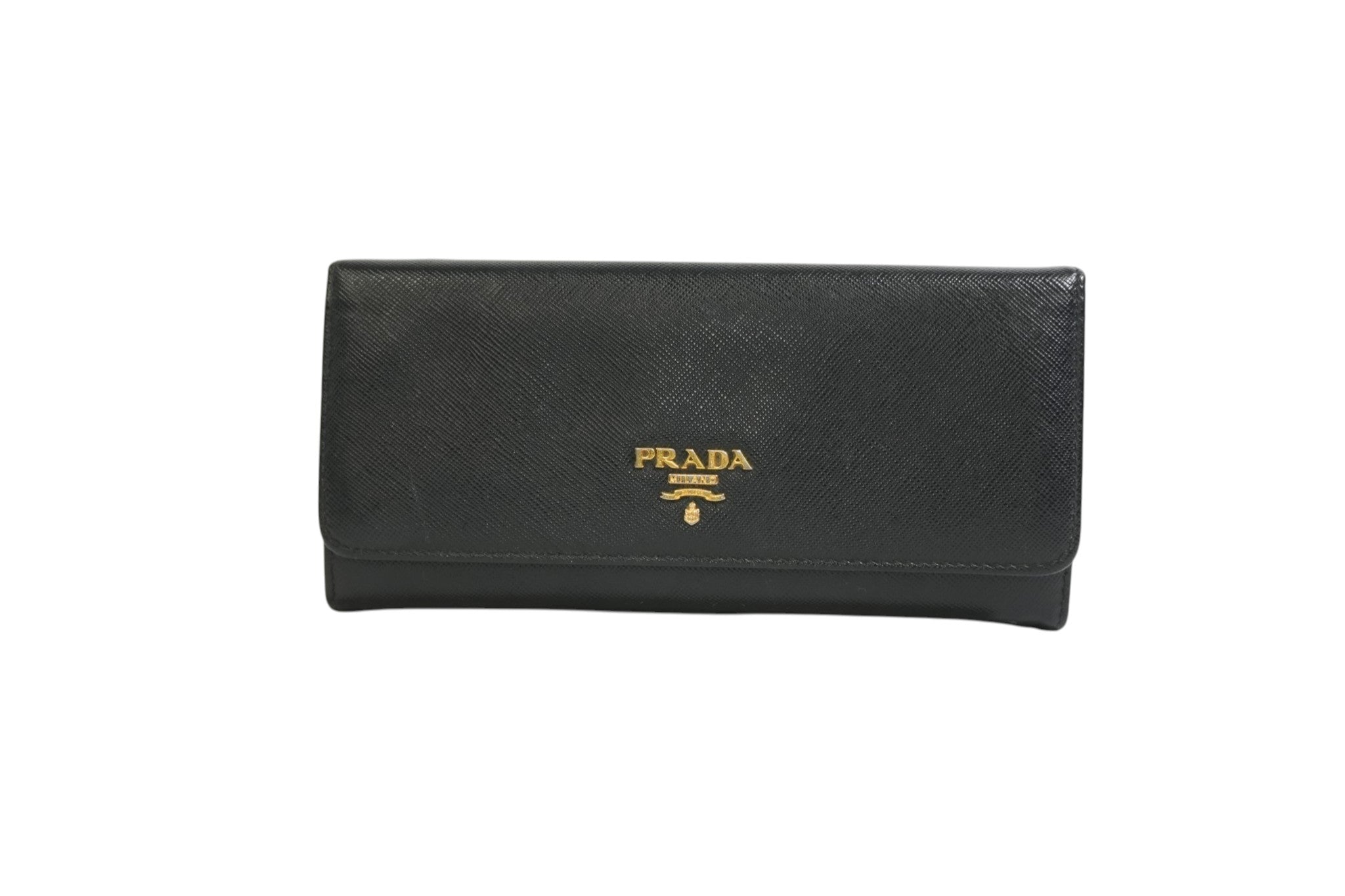 Pre-owned Prada Saffiano Long Wallet Black