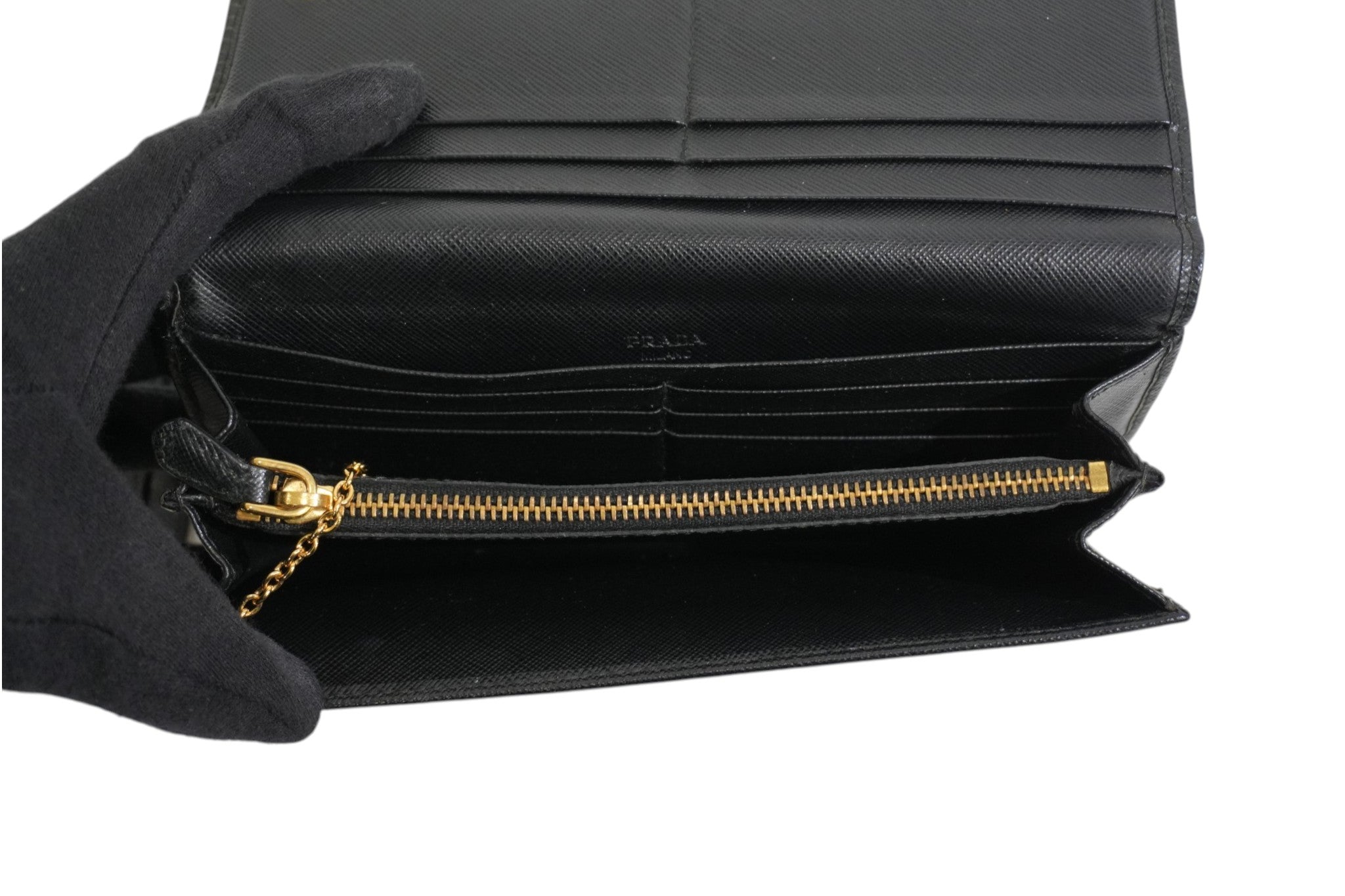 Pre-owned Prada Saffiano Long Wallet Black