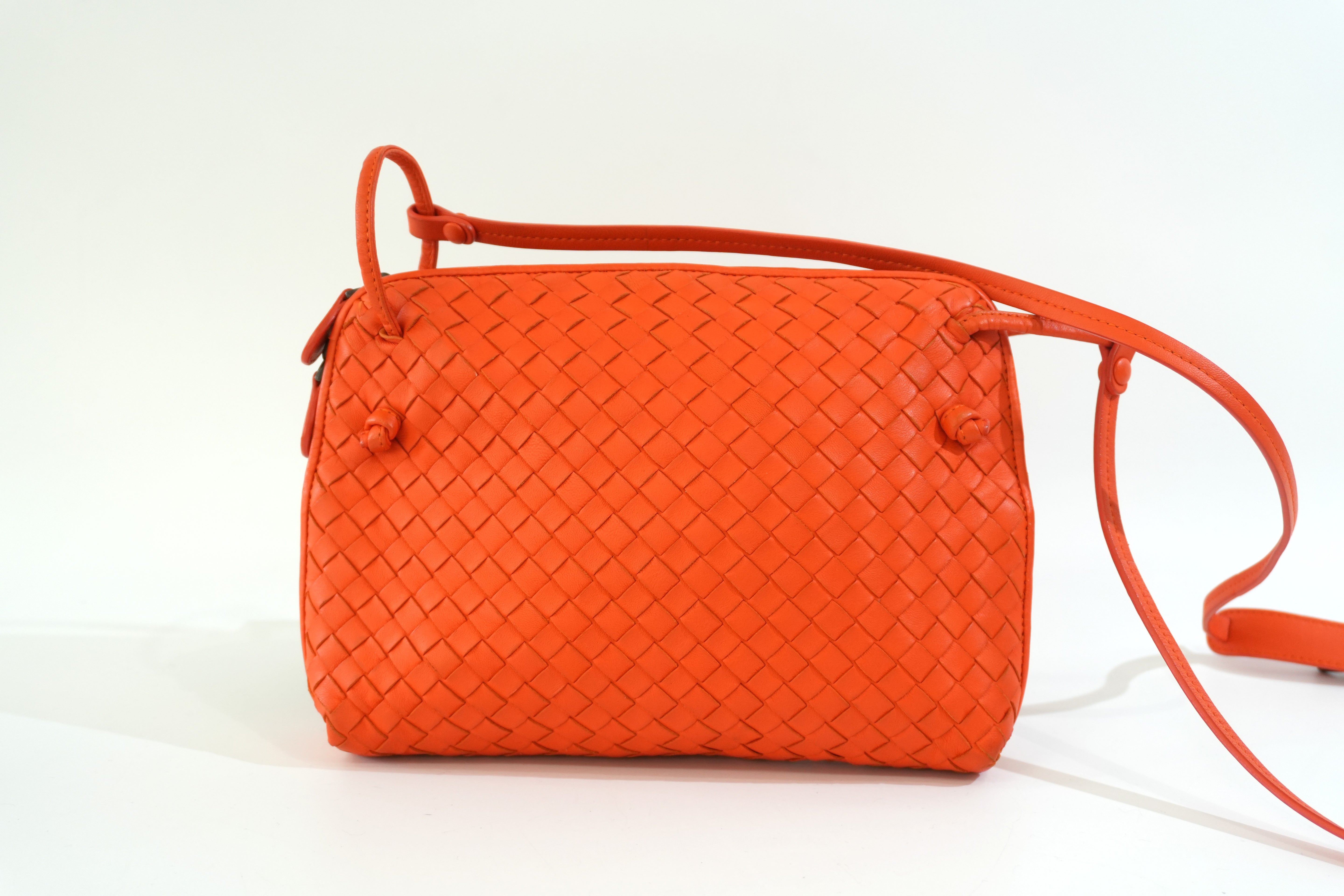 Pre-owned Bottega Intercciato Crossbody Bag Orange