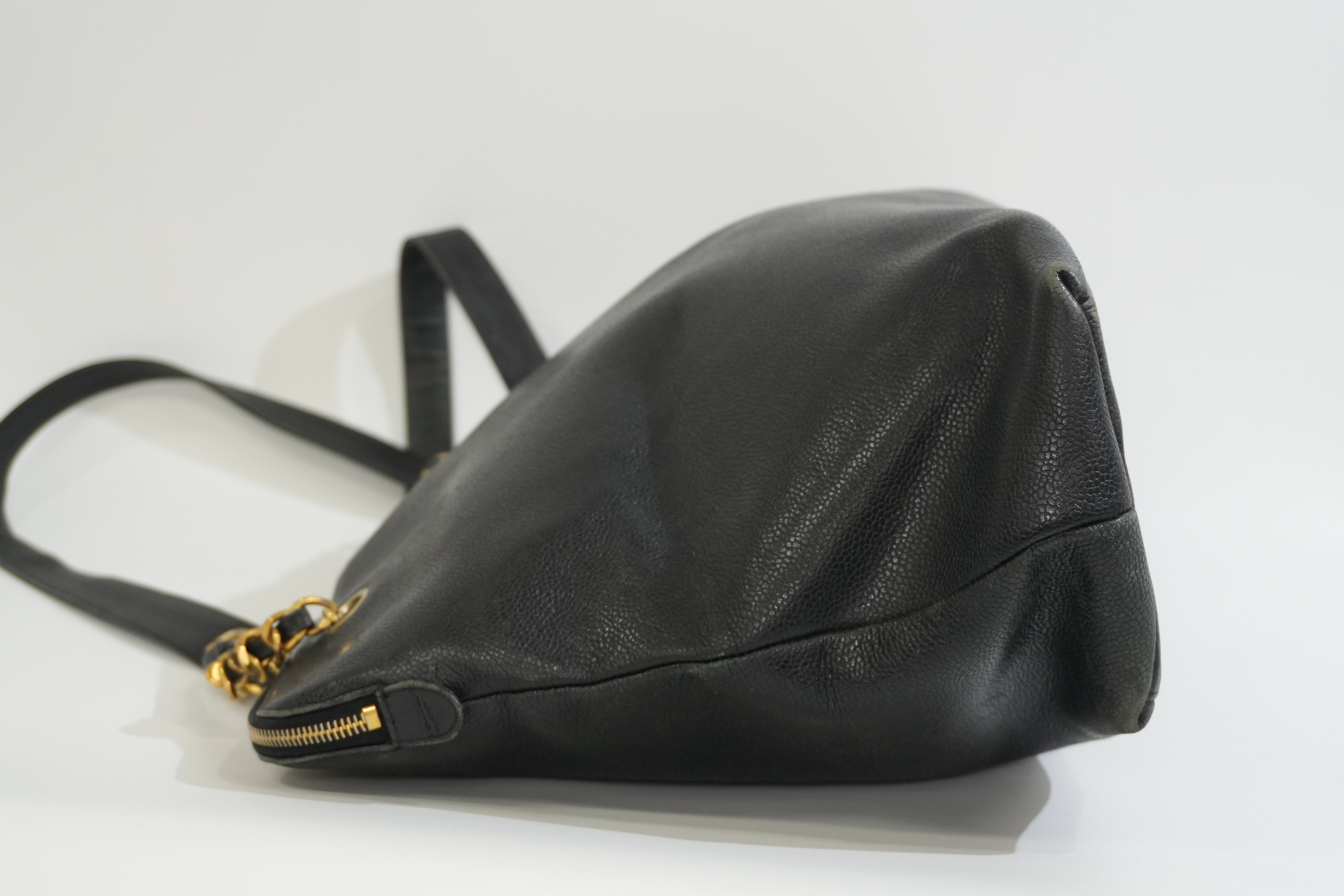 Pre-owned Caviar Skin Leather Chain Shoulder Tote Bag Black