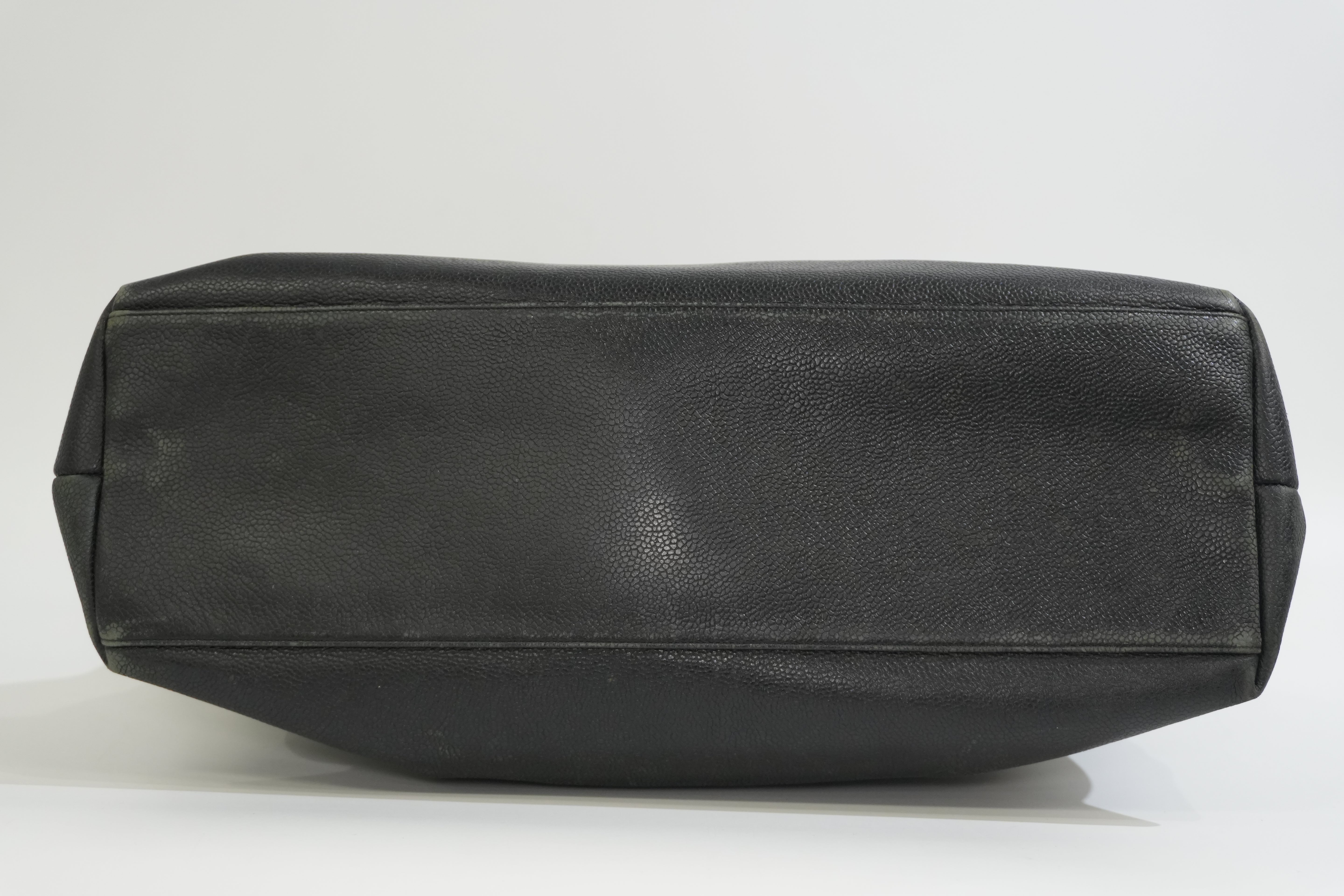 Pre-owned Caviar Skin Leather Chain Shoulder Tote Bag Black