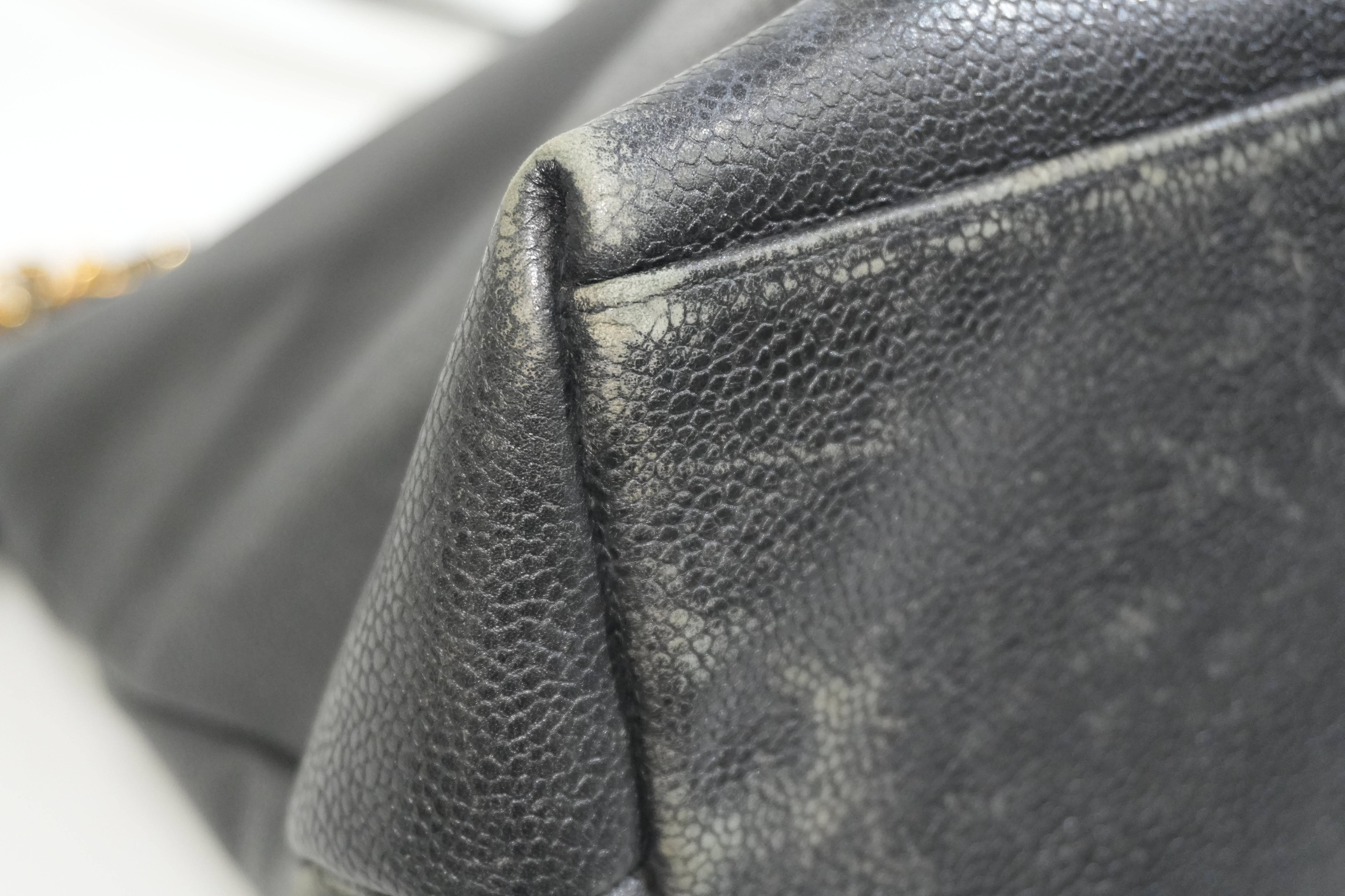 Pre-owned Caviar Skin Leather Chain Shoulder Tote Bag Black