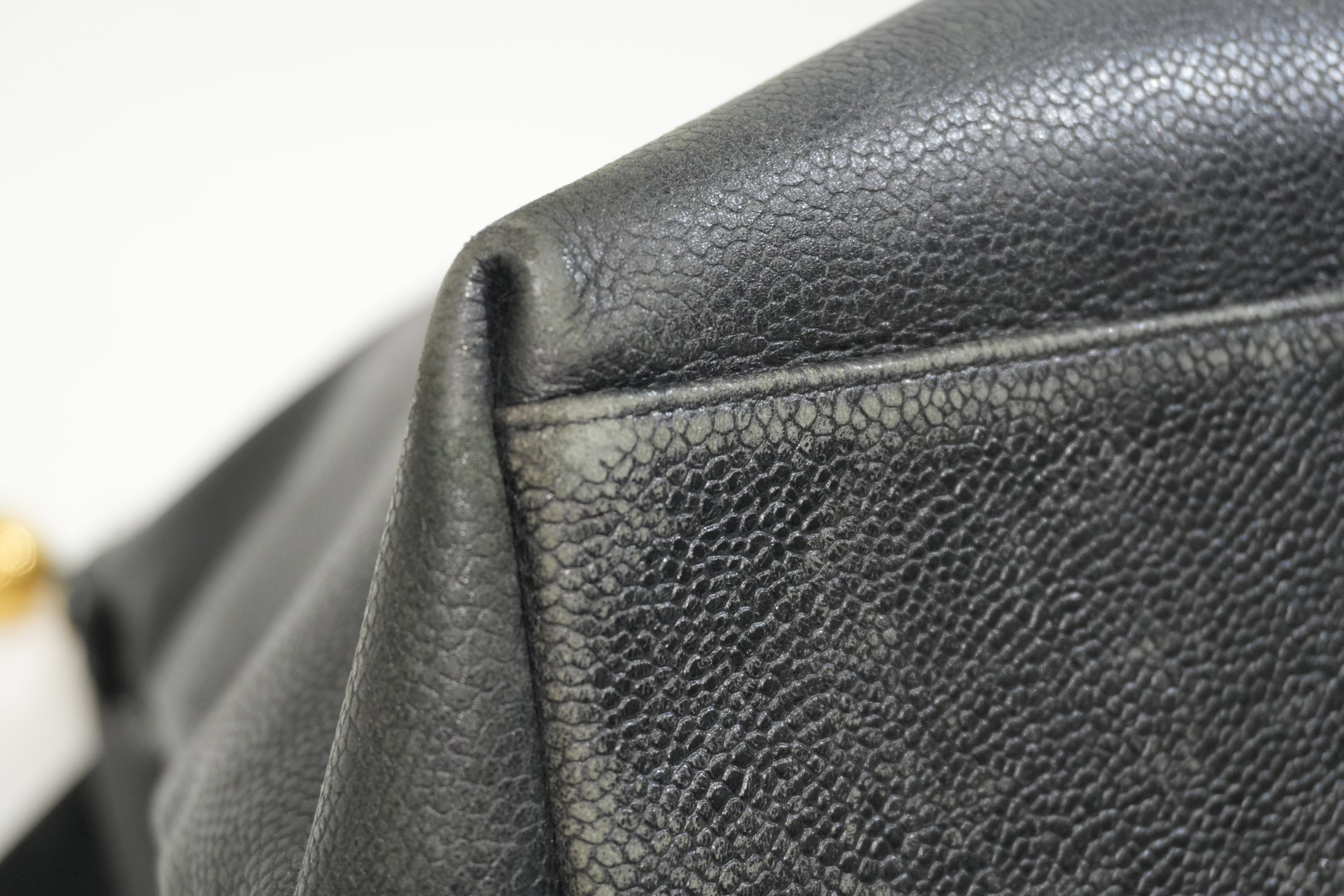Pre-owned Caviar Skin Leather Chain Shoulder Tote Bag Black