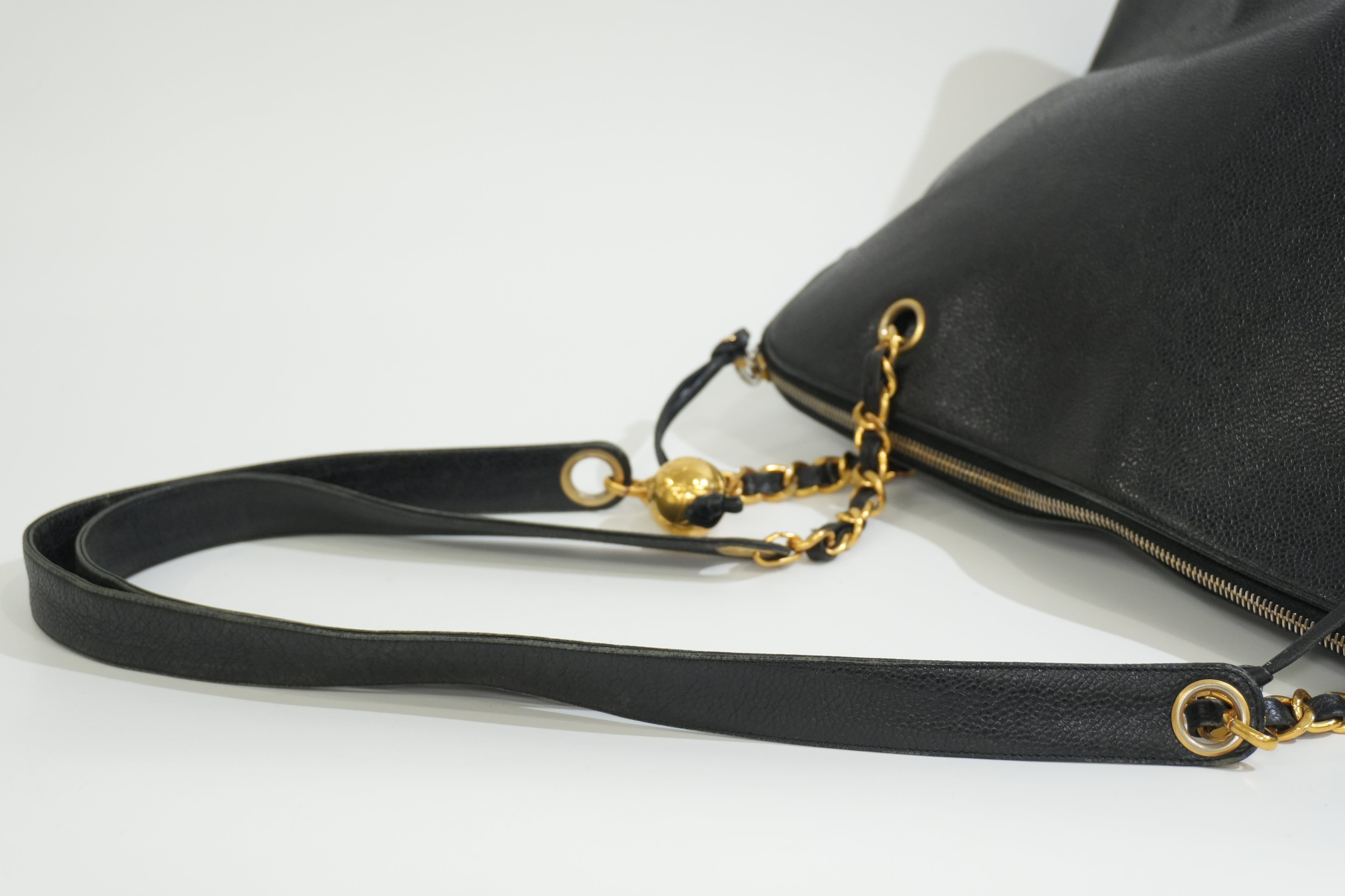 Pre-owned Caviar Skin Leather Chain Shoulder Tote Bag Black