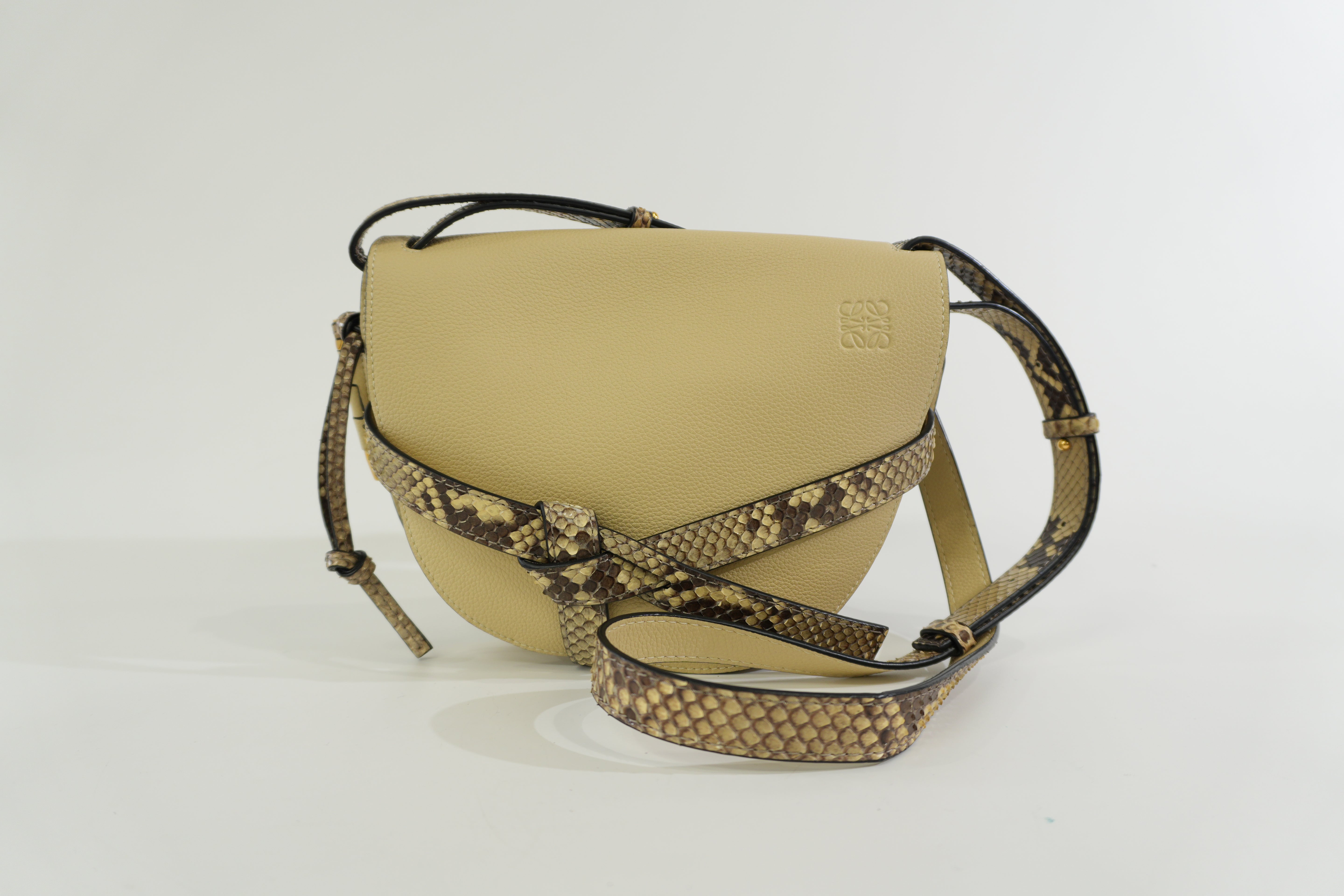 Pre-owned Loewe Gate Snakeskin Print Shoulder Bag Ivory
