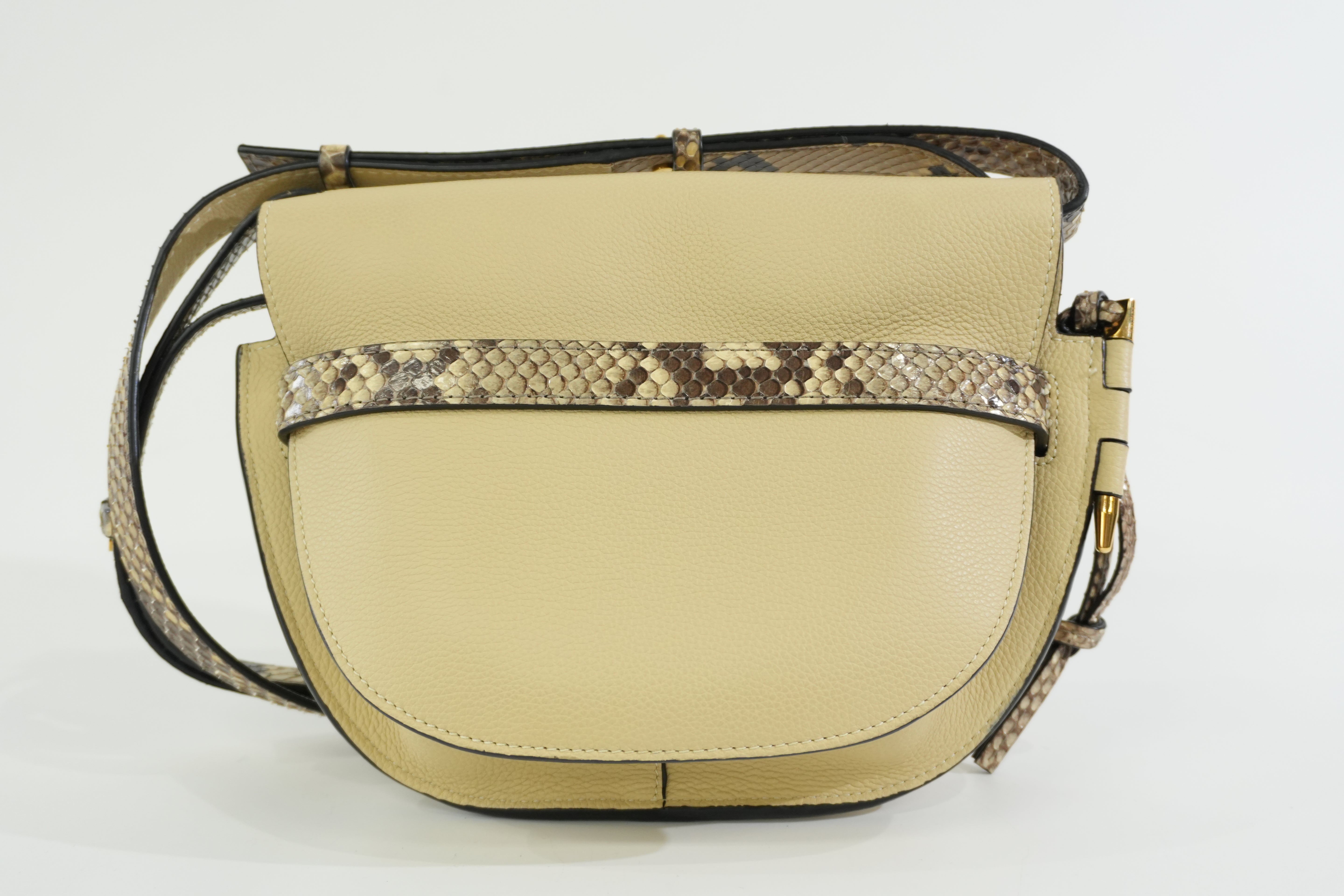 Pre-owned Loewe Gate Snakeskin Print Shoulder Bag Ivory
