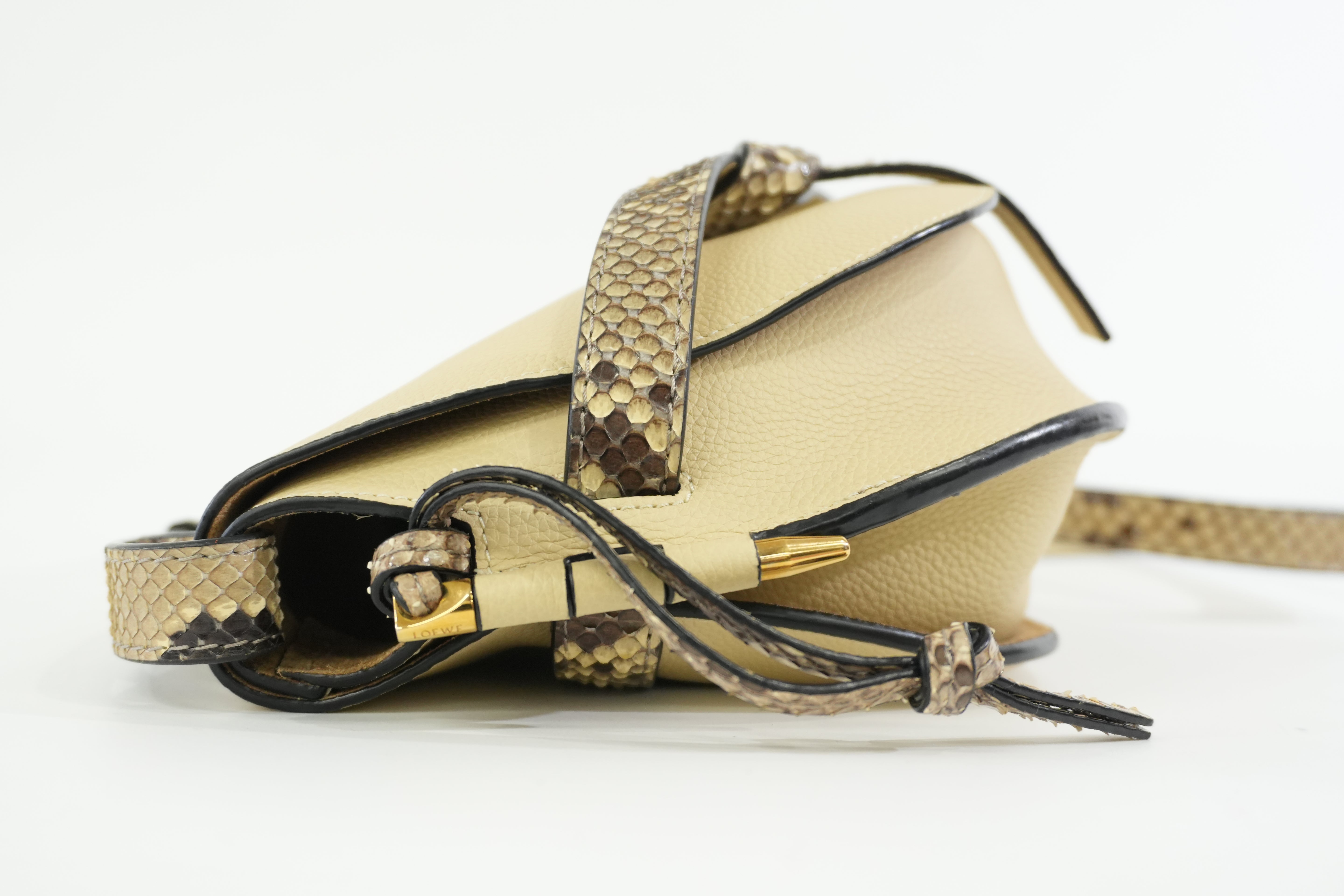 Pre-owned Loewe Gate Snakeskin Print Shoulder Bag Ivory