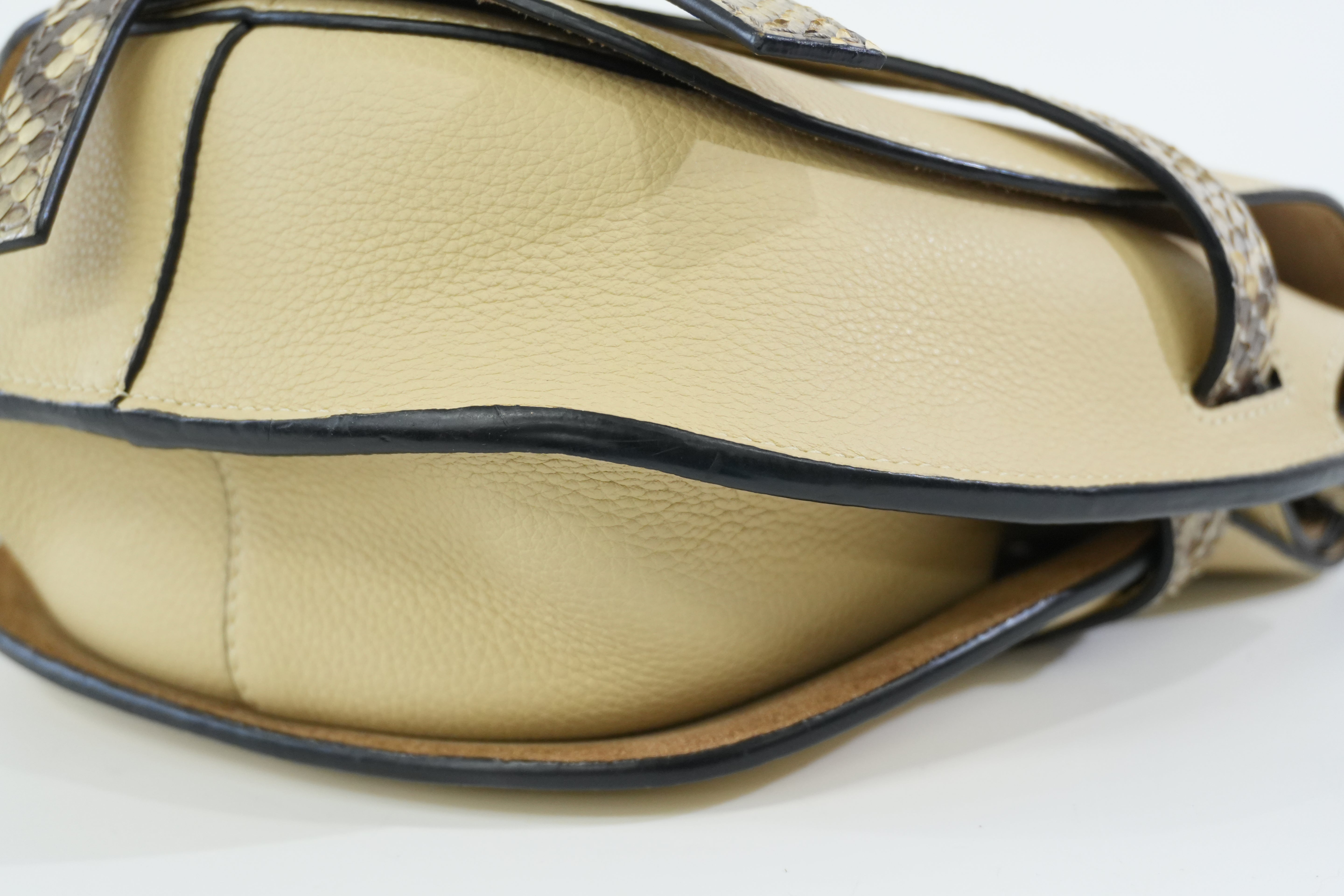 Pre-owned Loewe Gate Snakeskin Print Shoulder Bag Ivory