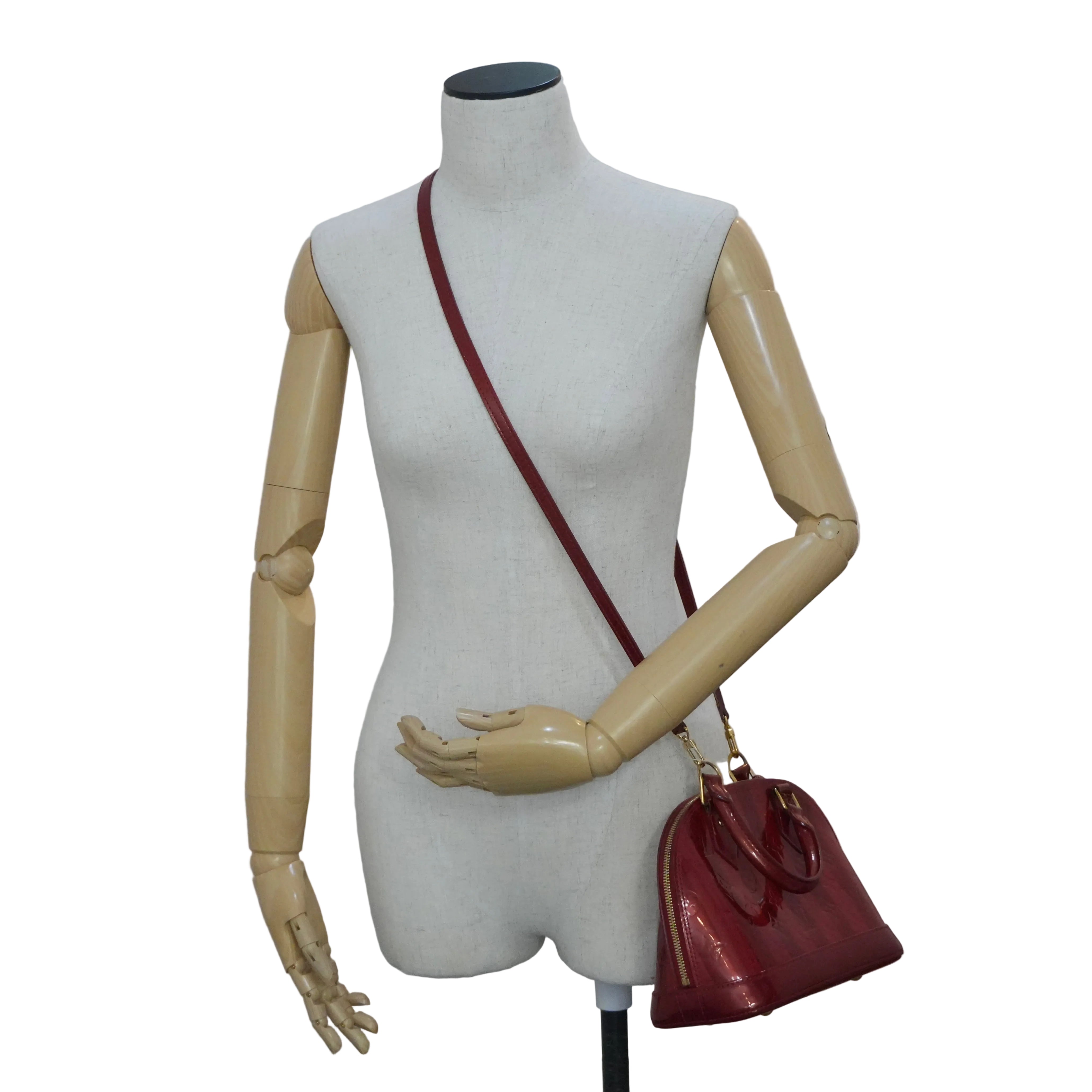 Pre-owned Louis Vuitton Vernis Alma BB Rayures Shoulder Bag Red