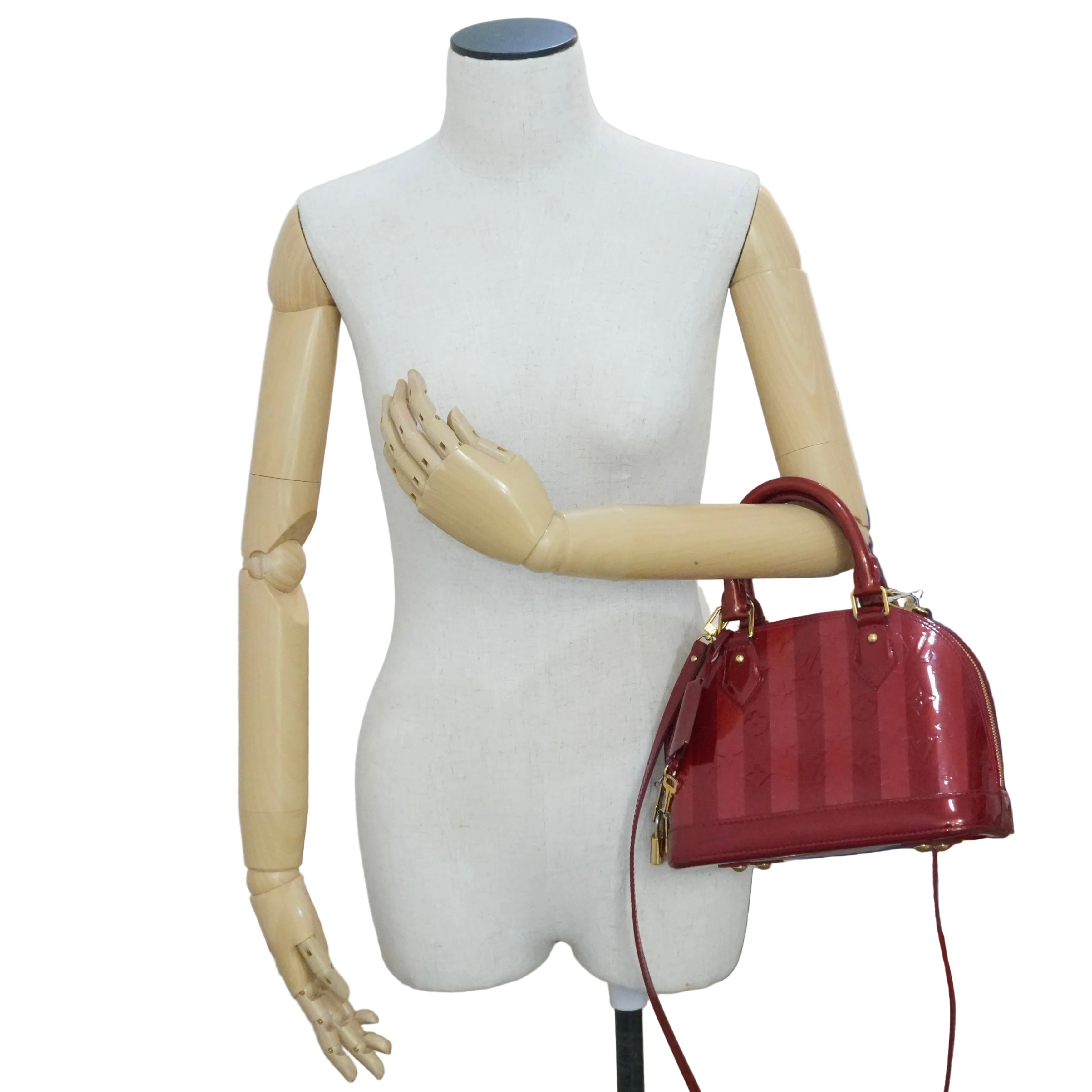 Pre-owned Louis Vuitton Vernis Alma BB Rayures Shoulder Bag Red