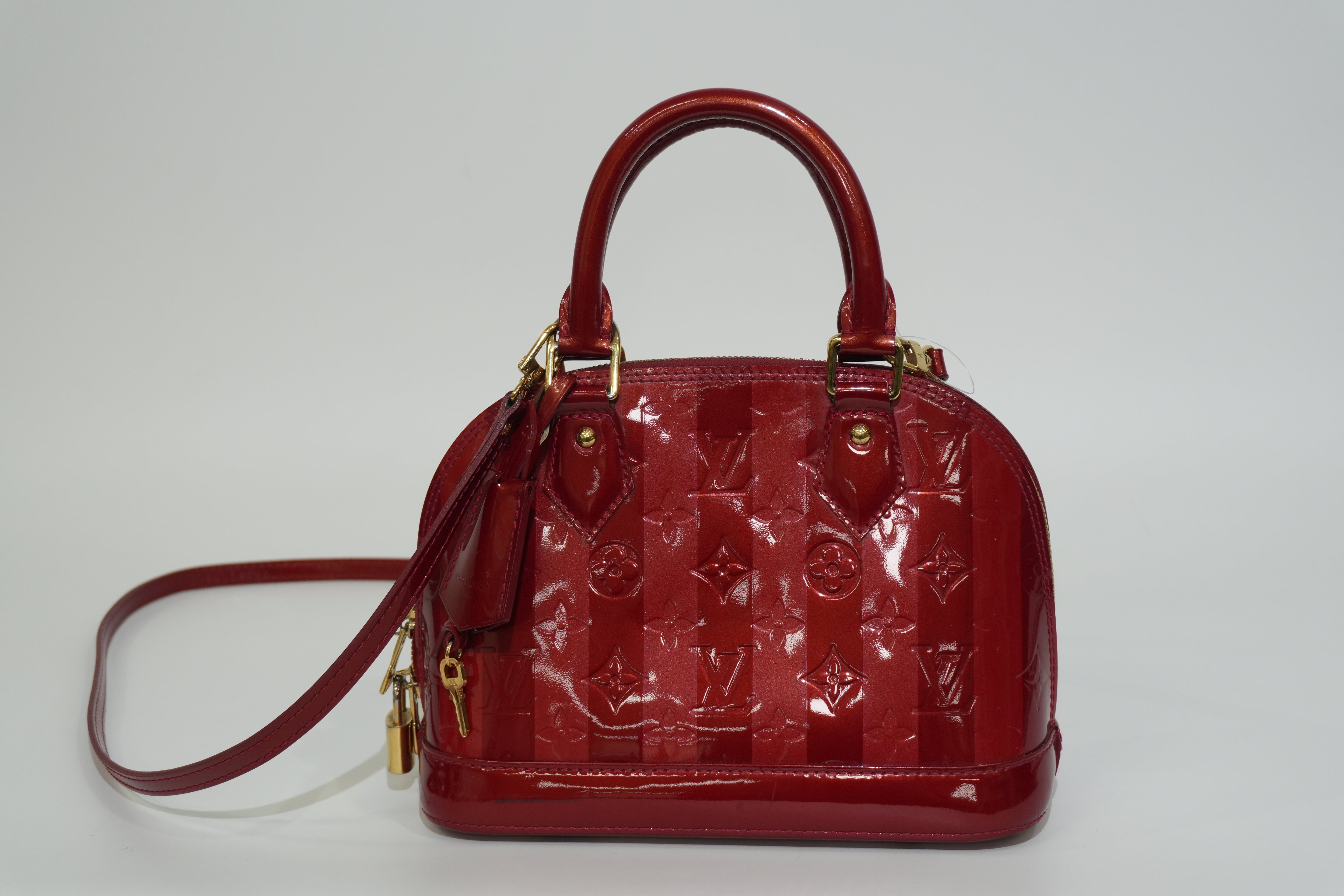 Pre-owned Louis Vuitton Vernis Alma BB Rayures Shoulder Bag Red