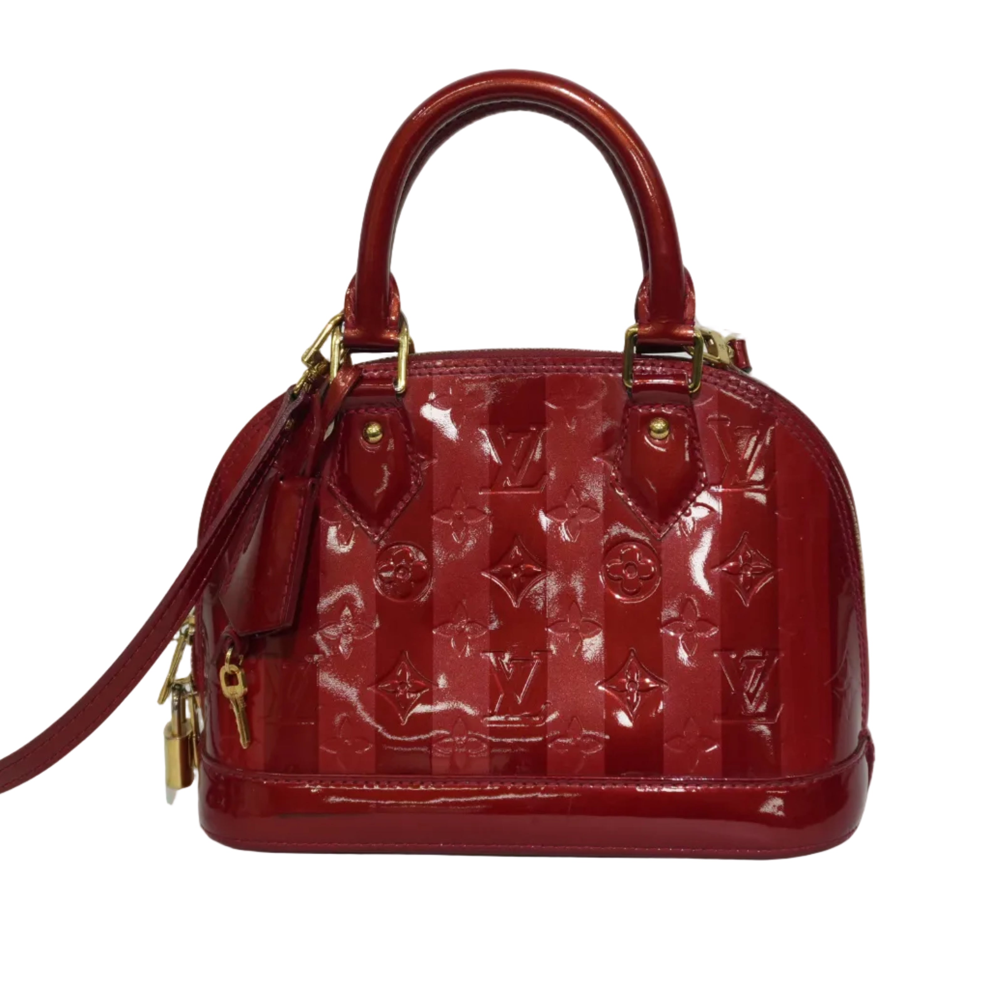 Pre-owned Louis Vuitton Vernis Alma BB Rayures Shoulder Bag Red
