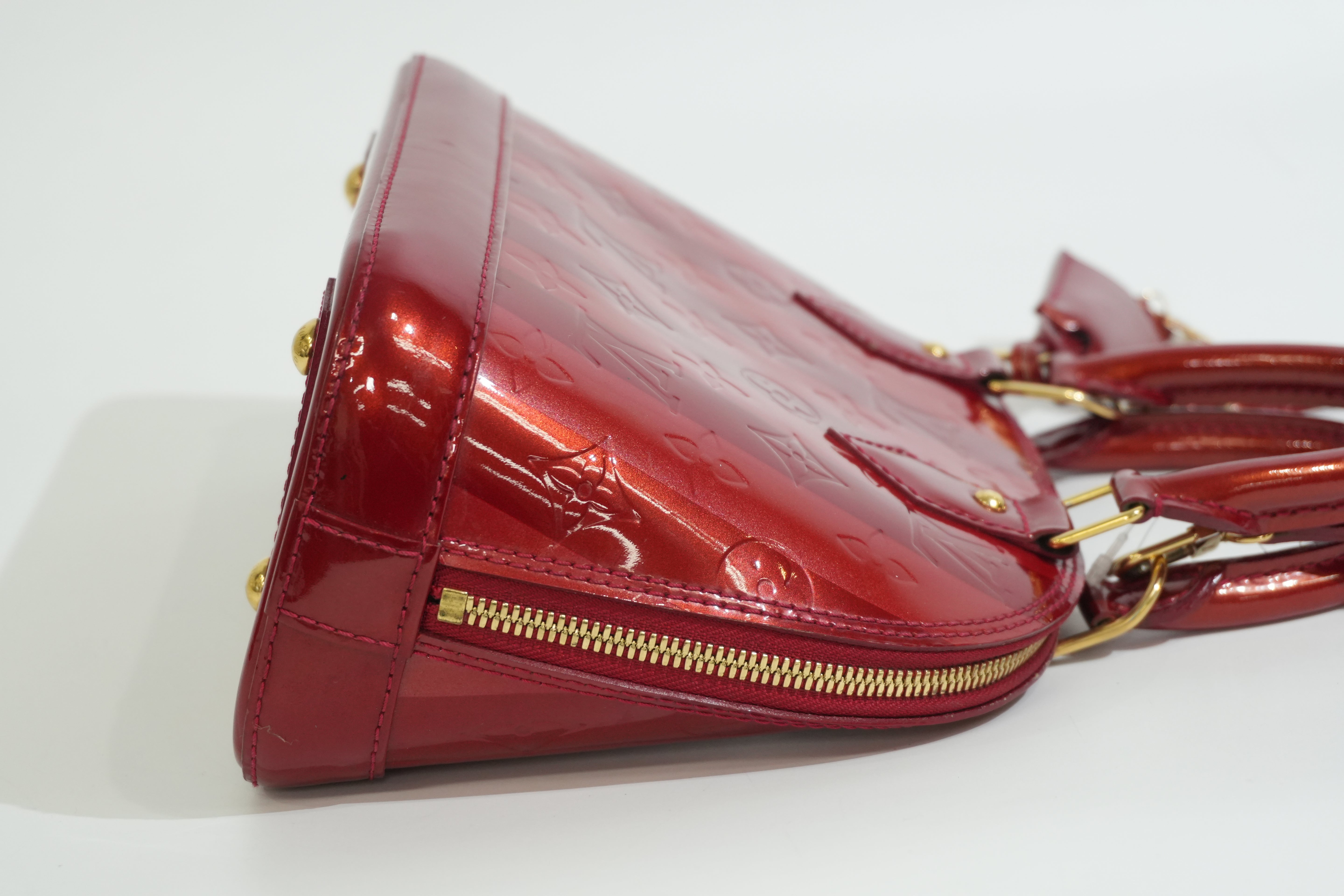Pre-owned Louis Vuitton Vernis Alma BB Rayures Shoulder Bag Red
