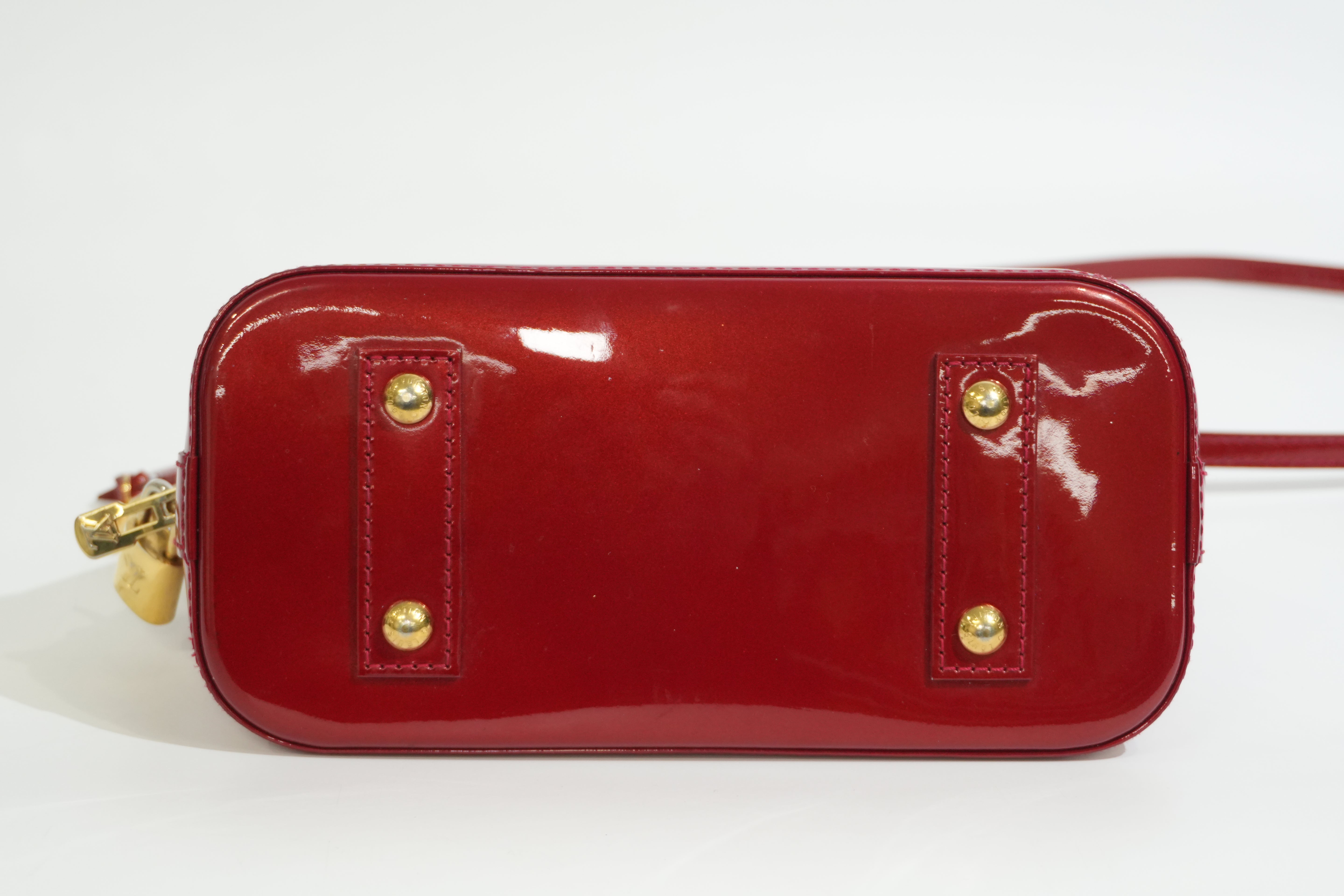 Pre-owned Louis Vuitton Vernis Alma BB Rayures Shoulder Bag Red