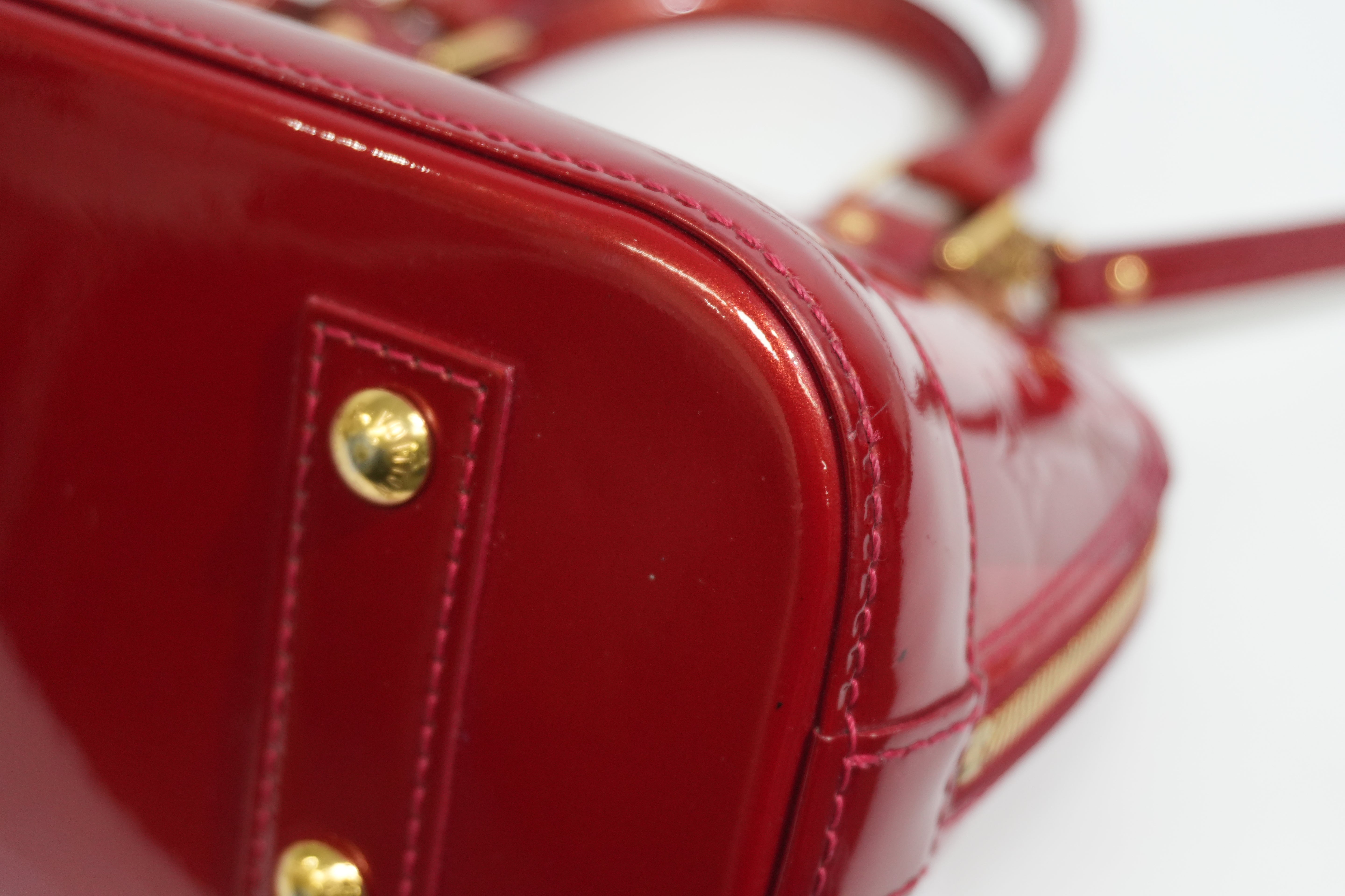 Pre-owned Louis Vuitton Vernis Alma BB Rayures Shoulder Bag Red