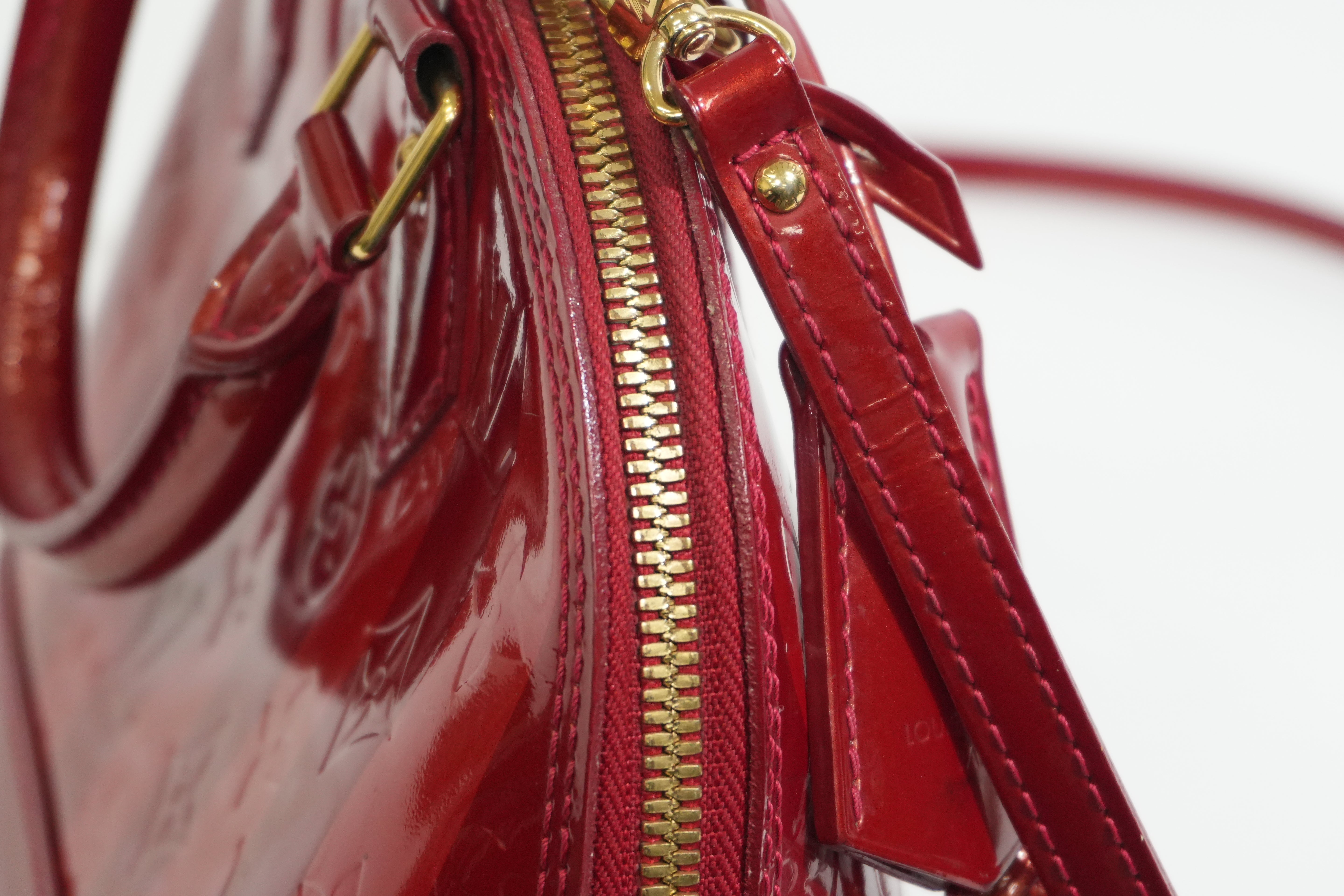 Pre-owned Louis Vuitton Vernis Alma BB Rayures Shoulder Bag Red