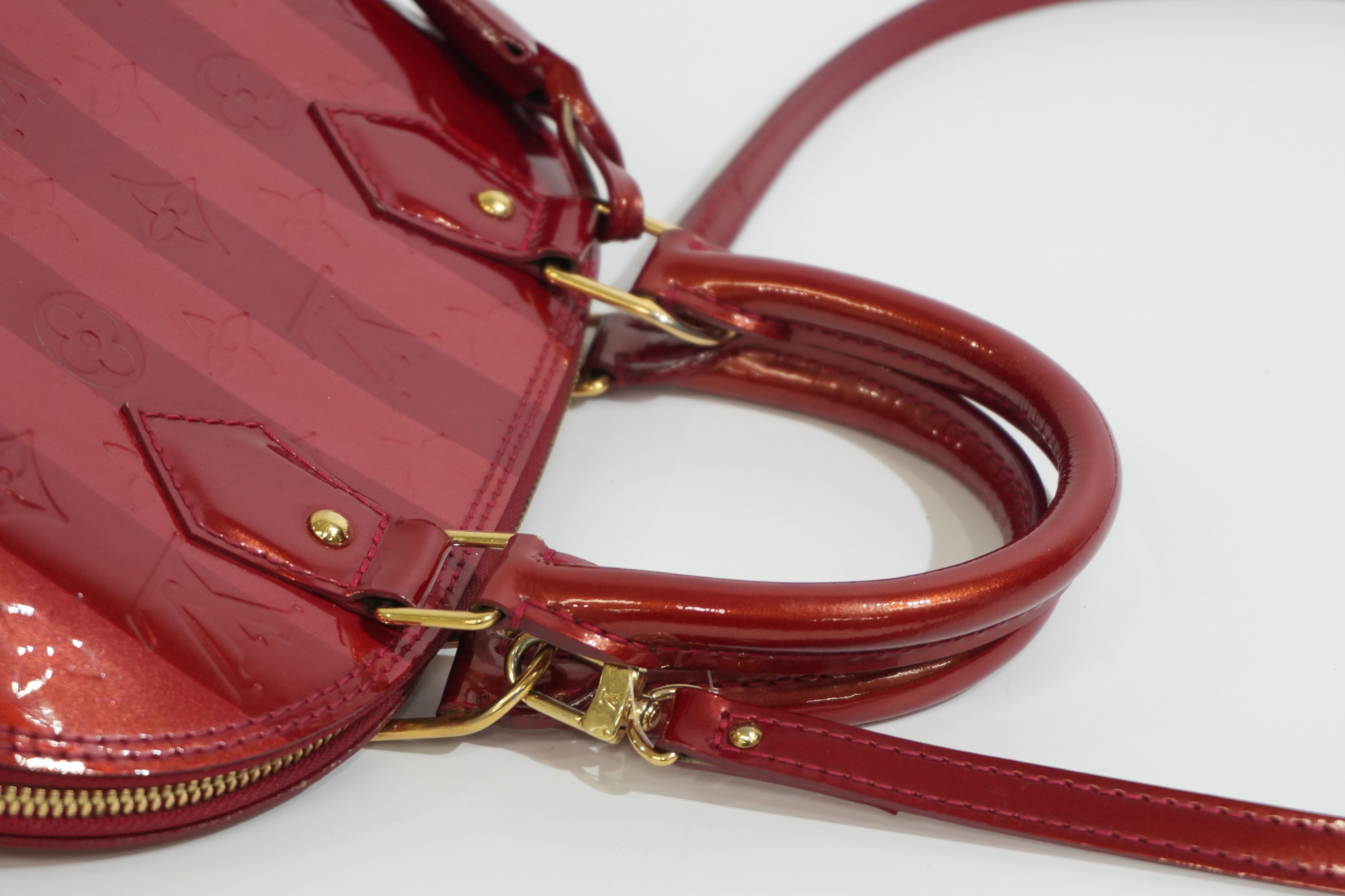 Pre-owned Louis Vuitton Vernis Alma BB Rayures Shoulder Bag Red