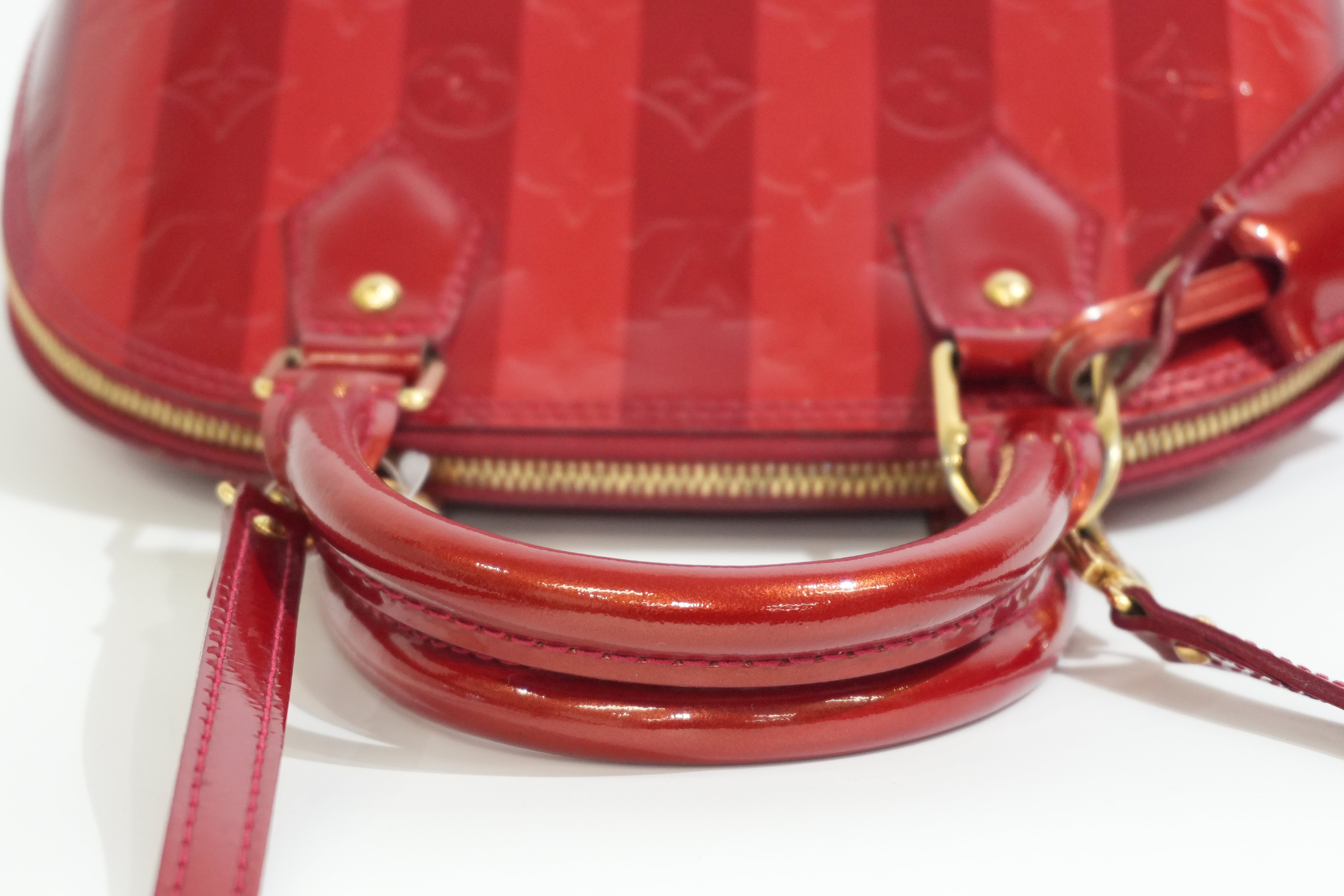 Pre-owned Louis Vuitton Vernis Alma BB Rayures Shoulder Bag Red