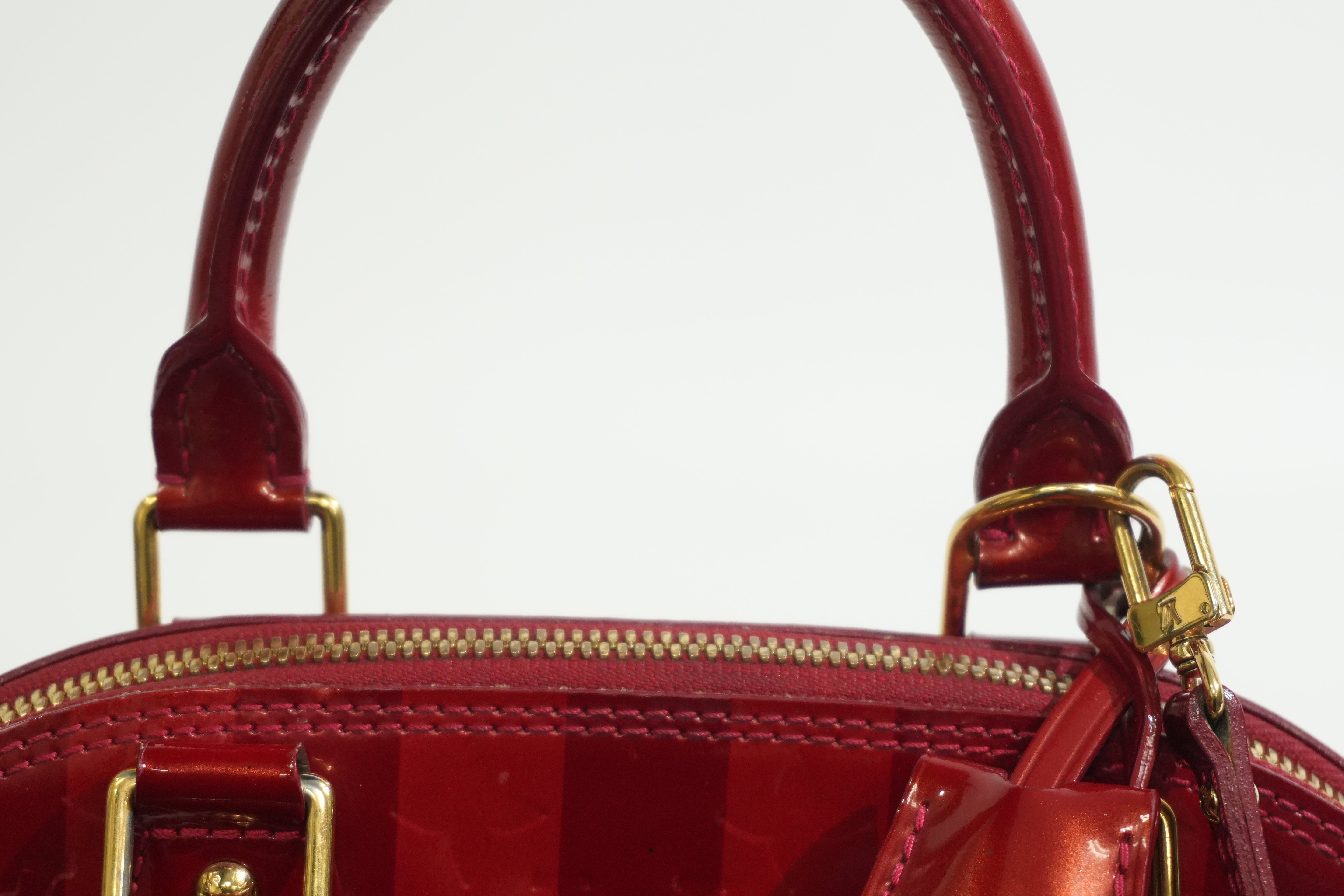 Pre-owned Louis Vuitton Vernis Alma BB Rayures Shoulder Bag Red
